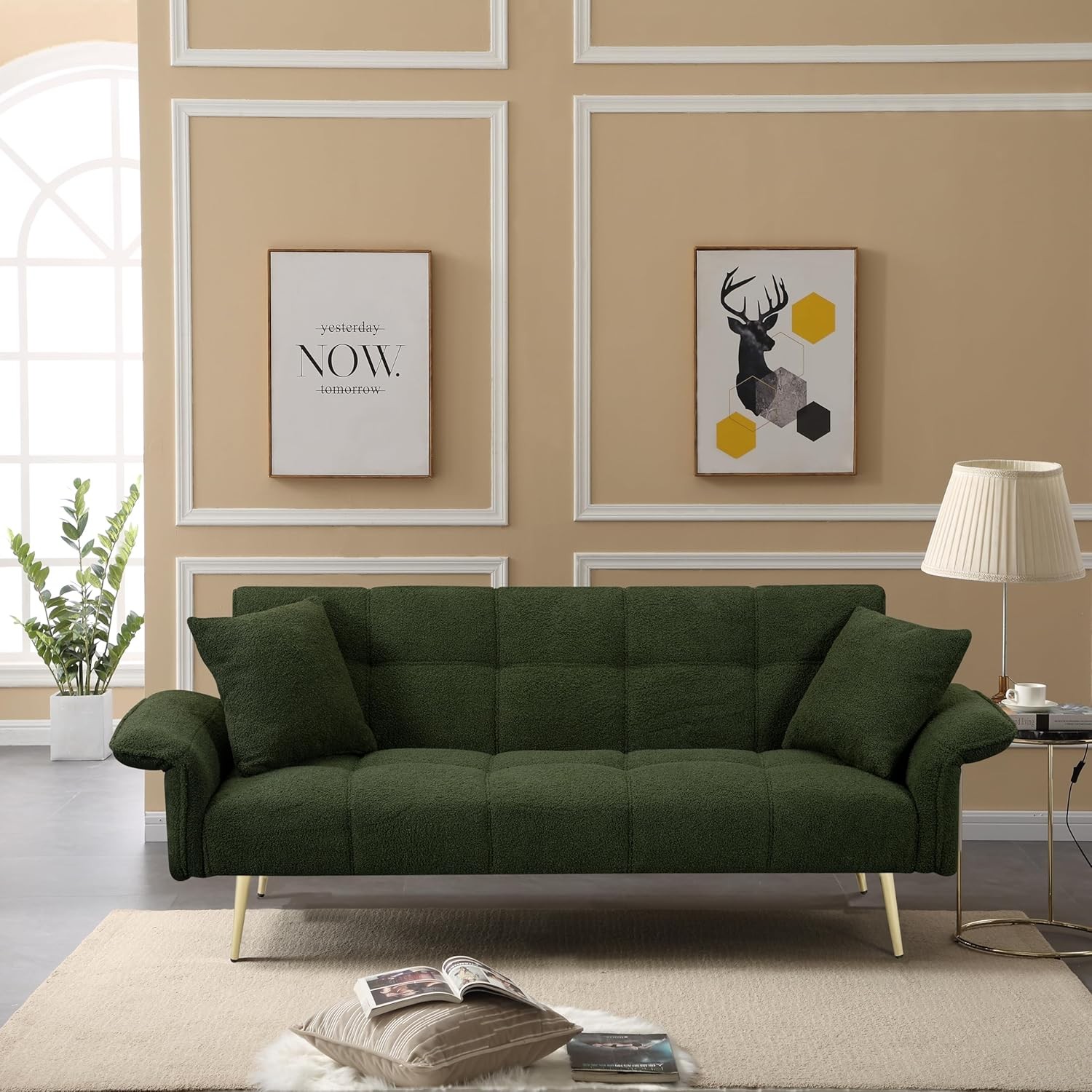 70.1″ Futon Sofa Bed with Folding Armrests,Convertible Double Couch W/ 3