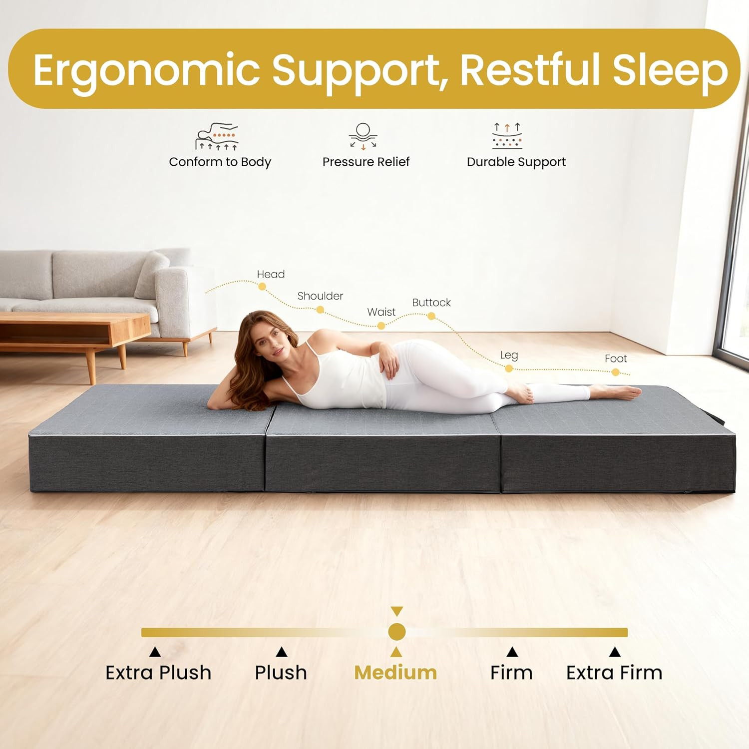 Queen Size Tri-Fold Memory Foam Mattress – 6 Inch Portable Folding Bed