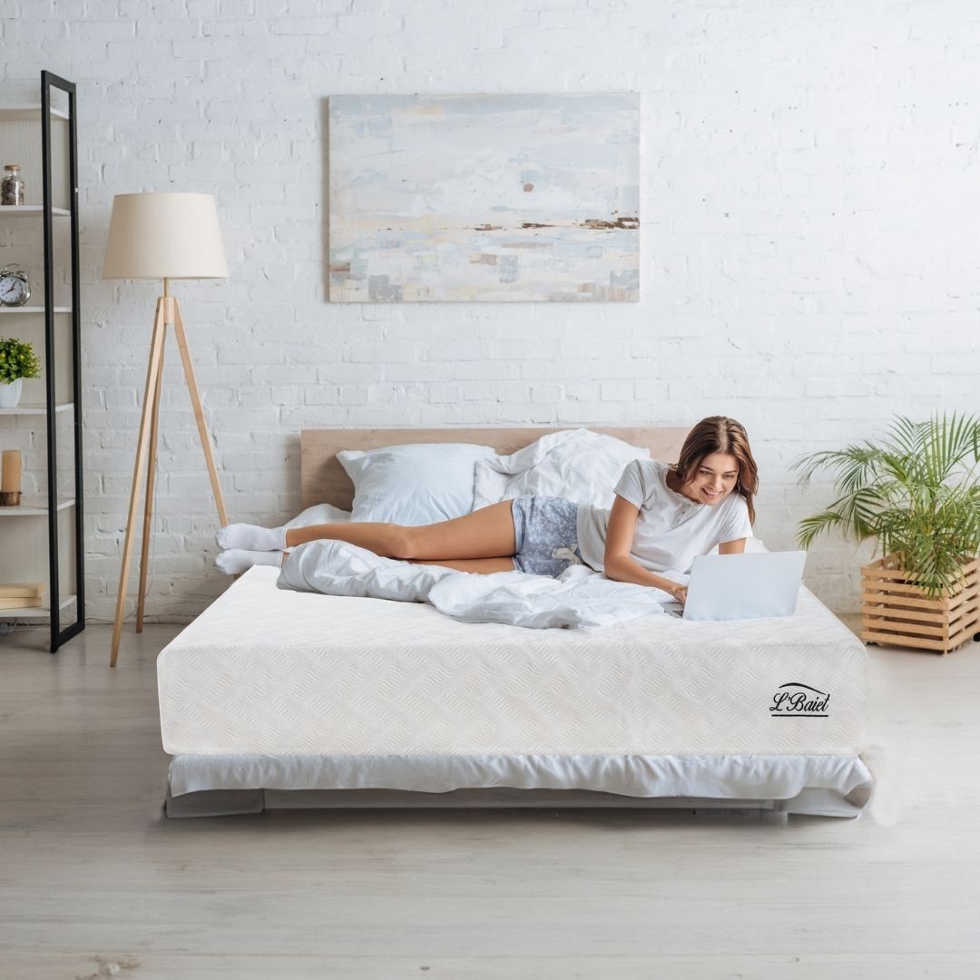L’Baiet 10″ Bed in a Box Gel Medium Firm Memory Foam King Size Mattress in White
