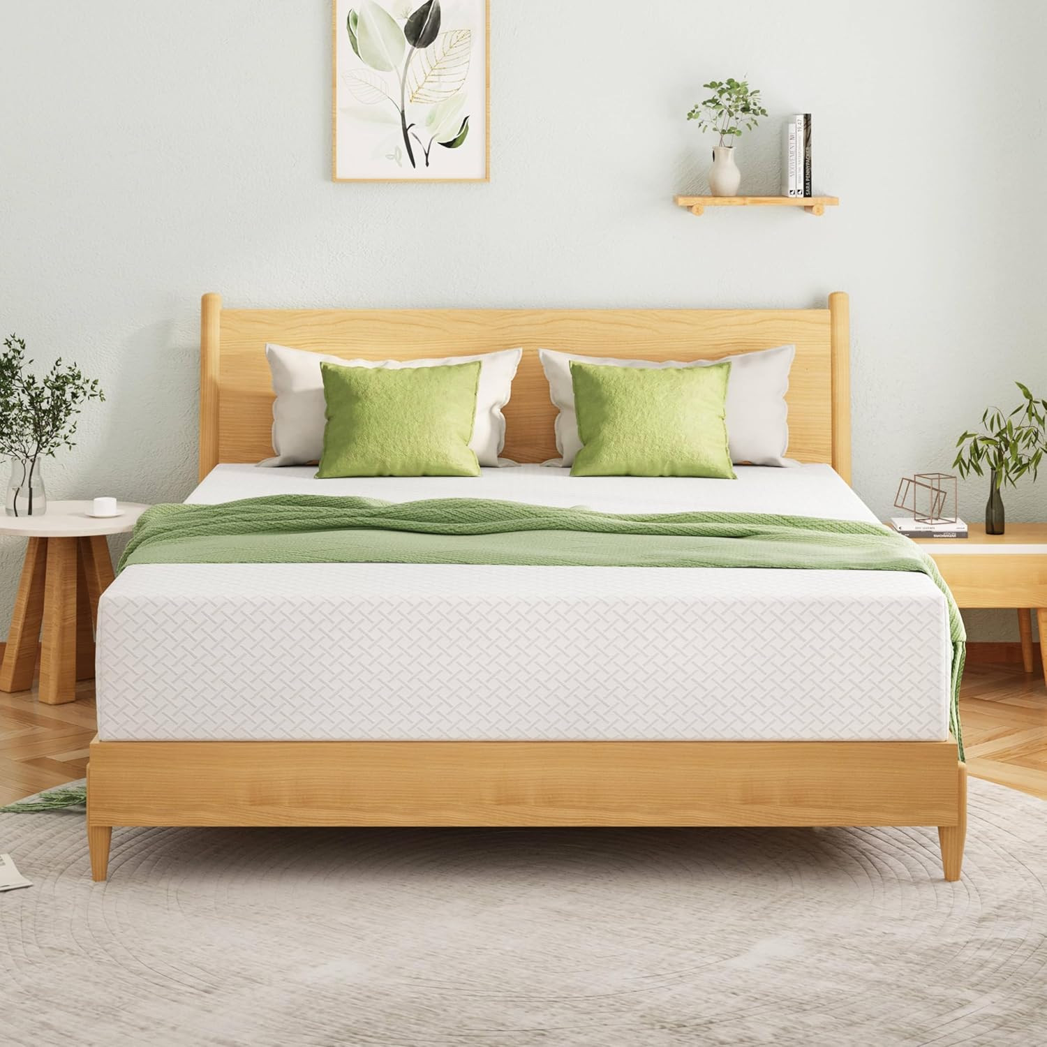 EGOHOME 14 Inch Queen Mattress, Memory Foam Mattress in a Box with Cooling Green