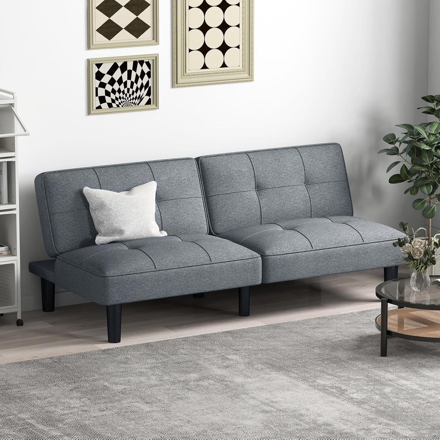 Convertible Futon Sofa Bed, Upholstered Folding Linen Sleeper