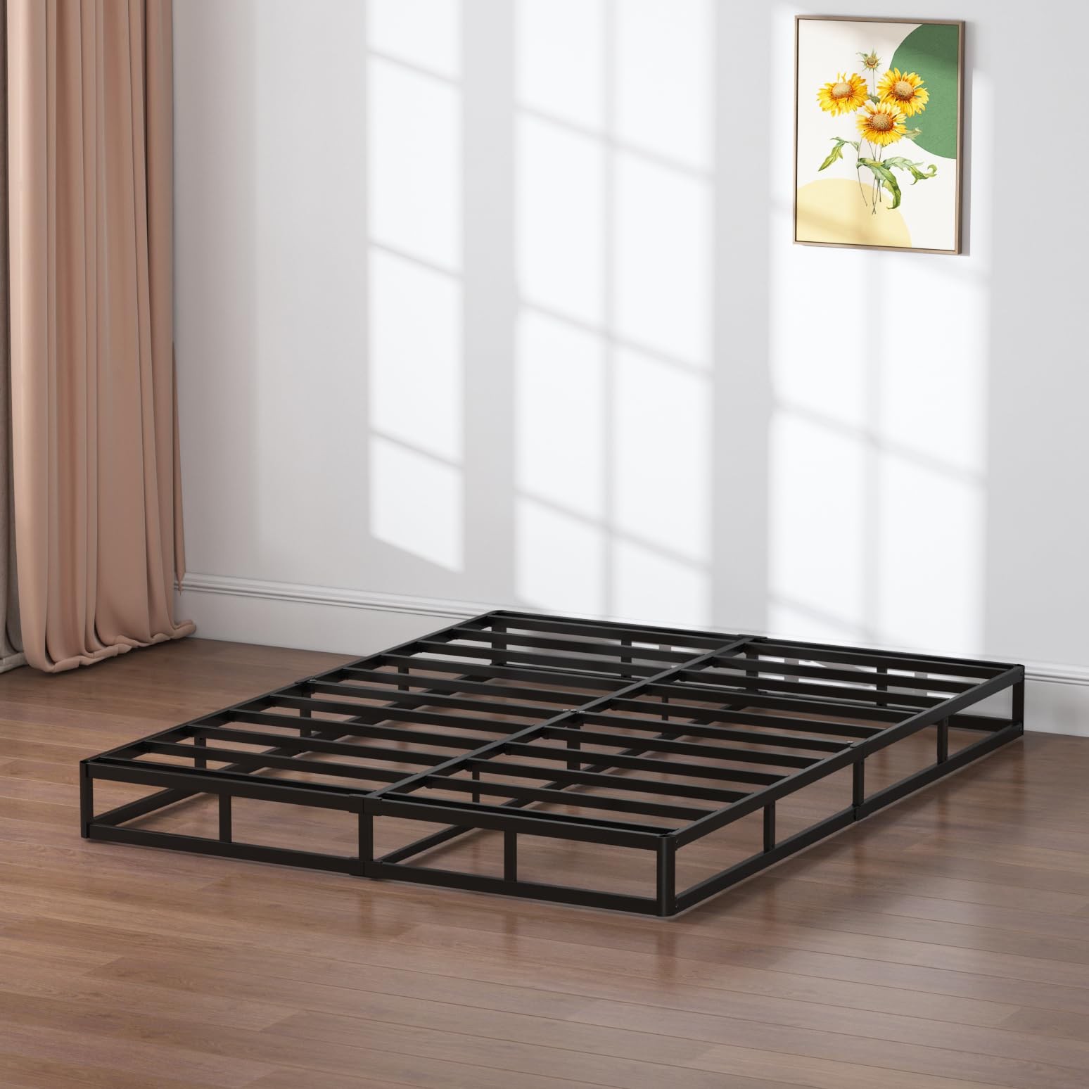 SHLAND Queen Box Spring 7 Inch Low Profile Size Bed Base, Queen, Black