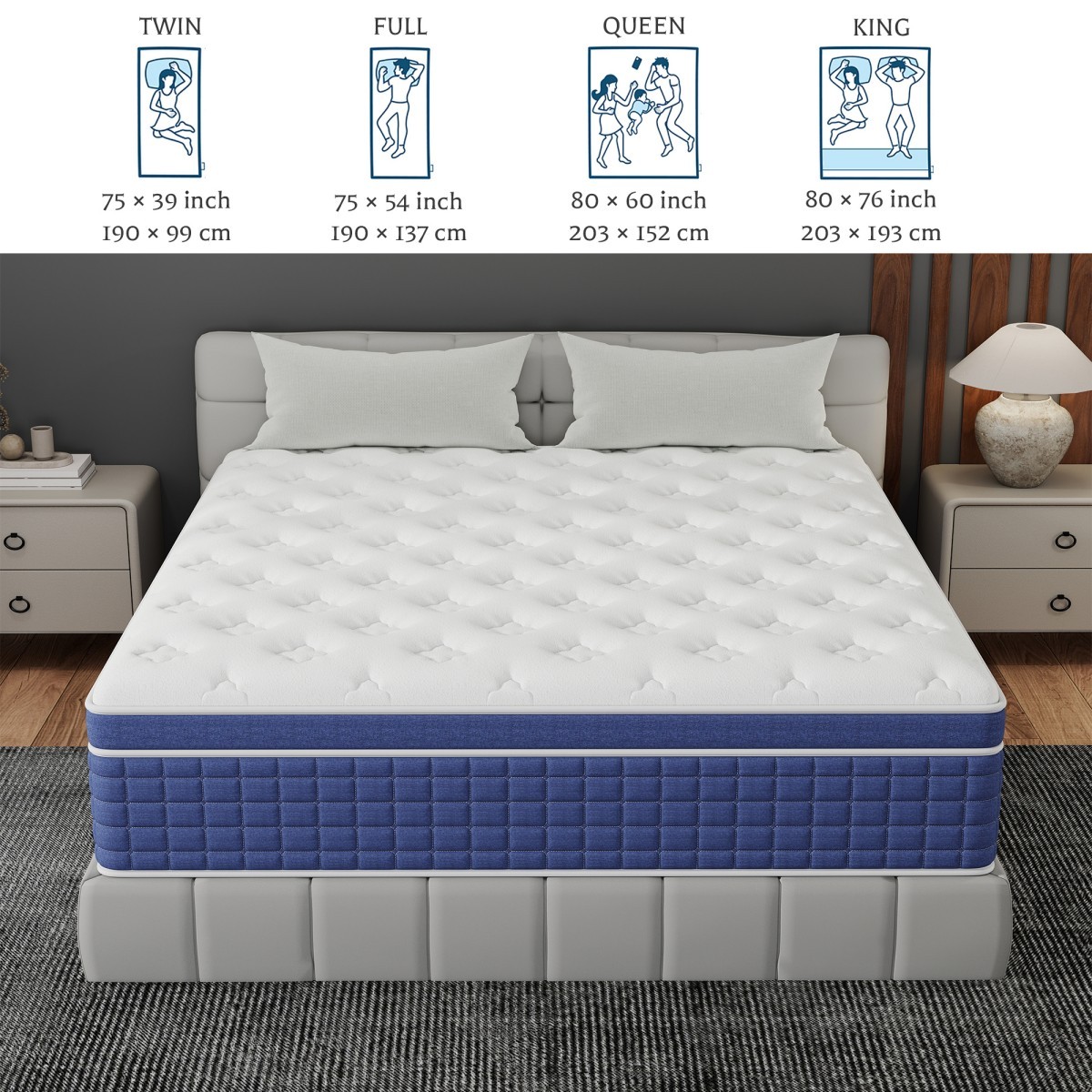 12″ 14″ Mattress in a Box Twin Full Queen King Hybrid Spring Gel Memory Foam