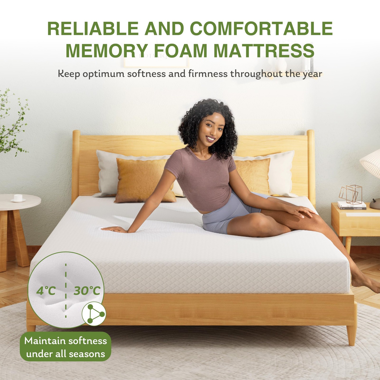 6 Inch Twin Mattress for Kids, Memory Foam Mattress with Cooling Green Tea Ge…