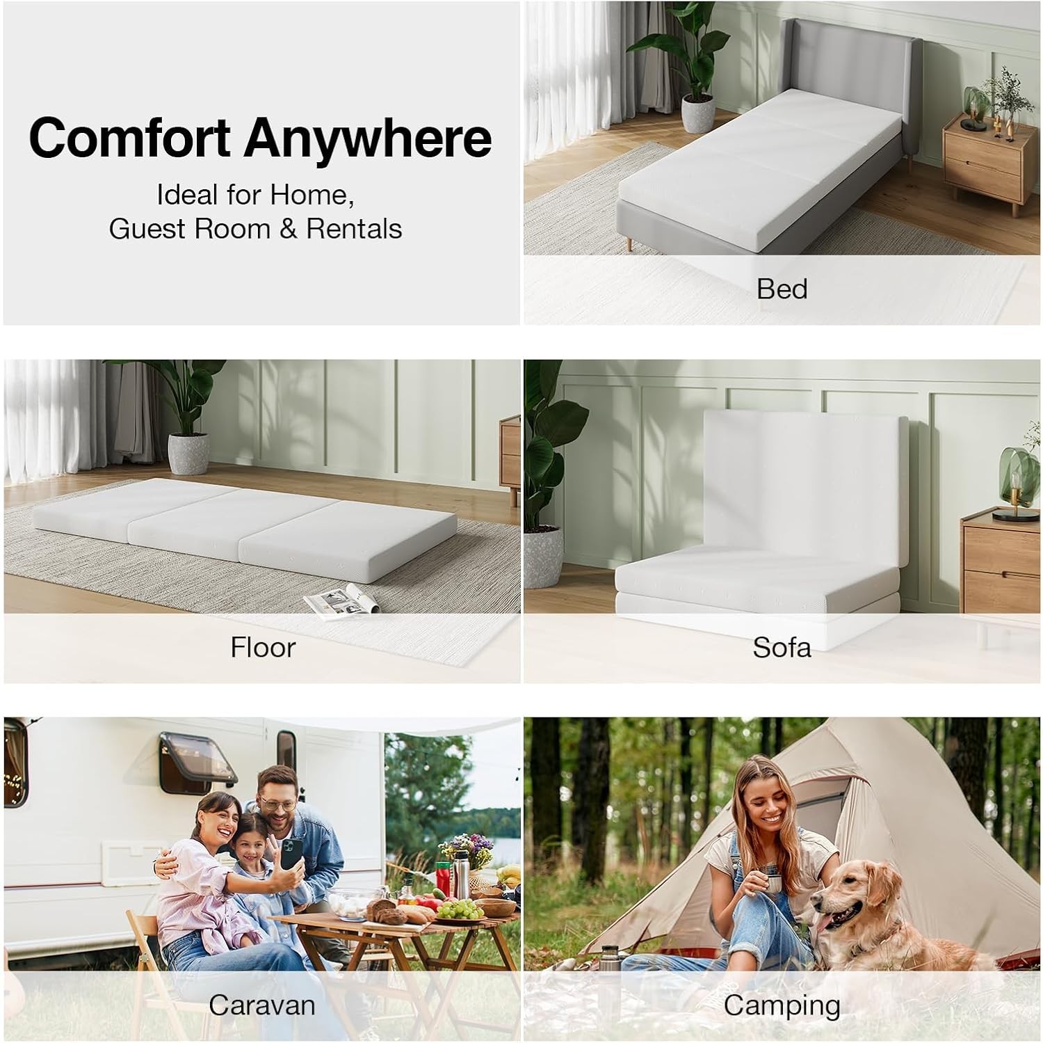 Foldable Mattress Single Size Comfort Foam Trifold Mattress W/ Cloud Design