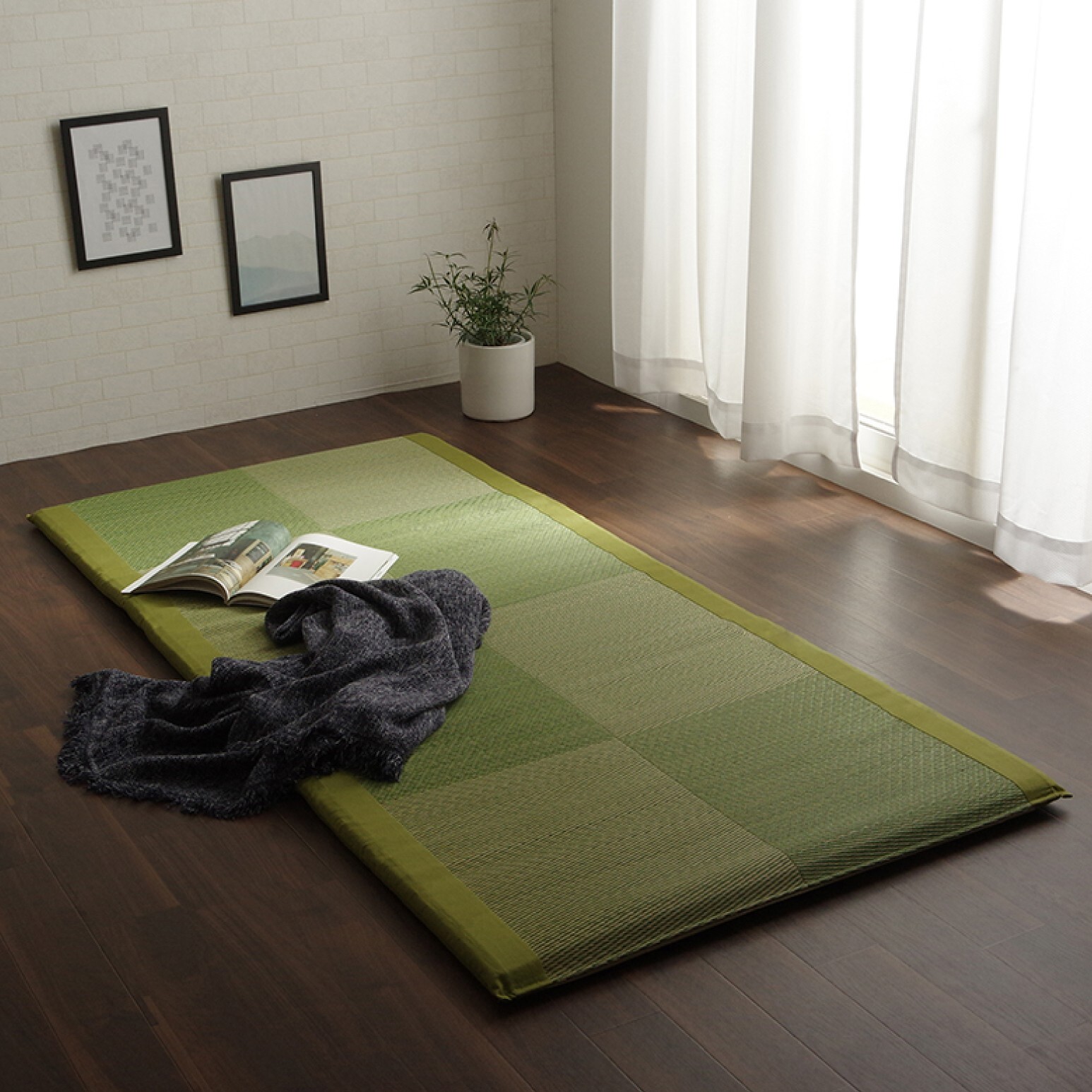 IKEHIKO Tatami Mattress Japanese rush grass Twin Foldable Bed Futon Green 1372