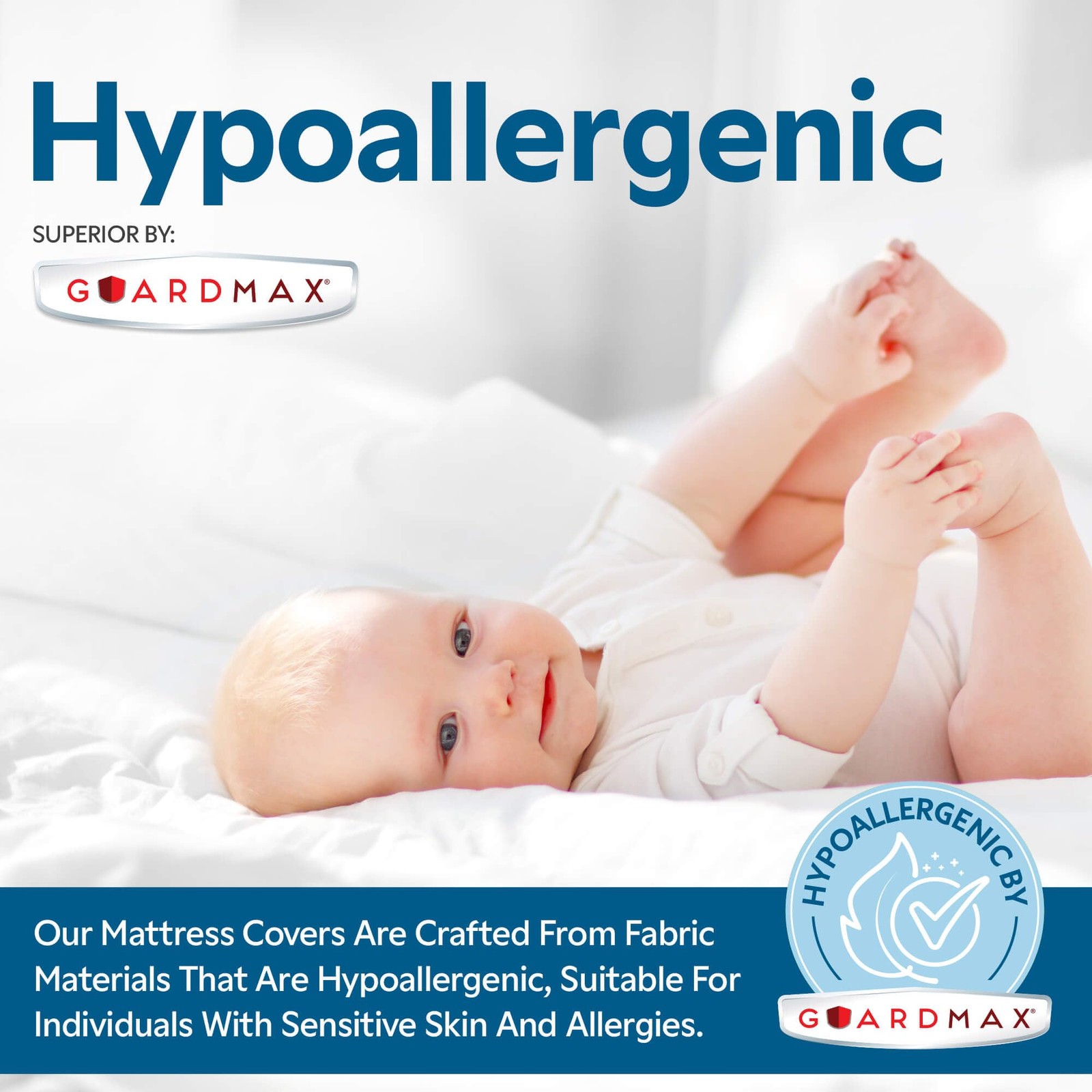 Guardmax Fitted Waterproof Mattress Protector – Hypoallergenic Queen, White