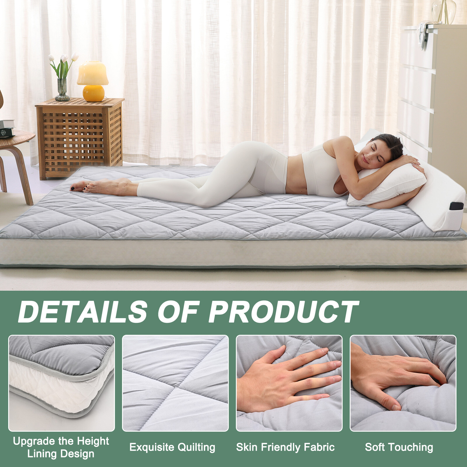 NAIZEA Futon Floor Mattress Padded Japanese Roll Up Diamond Pattern Mattress