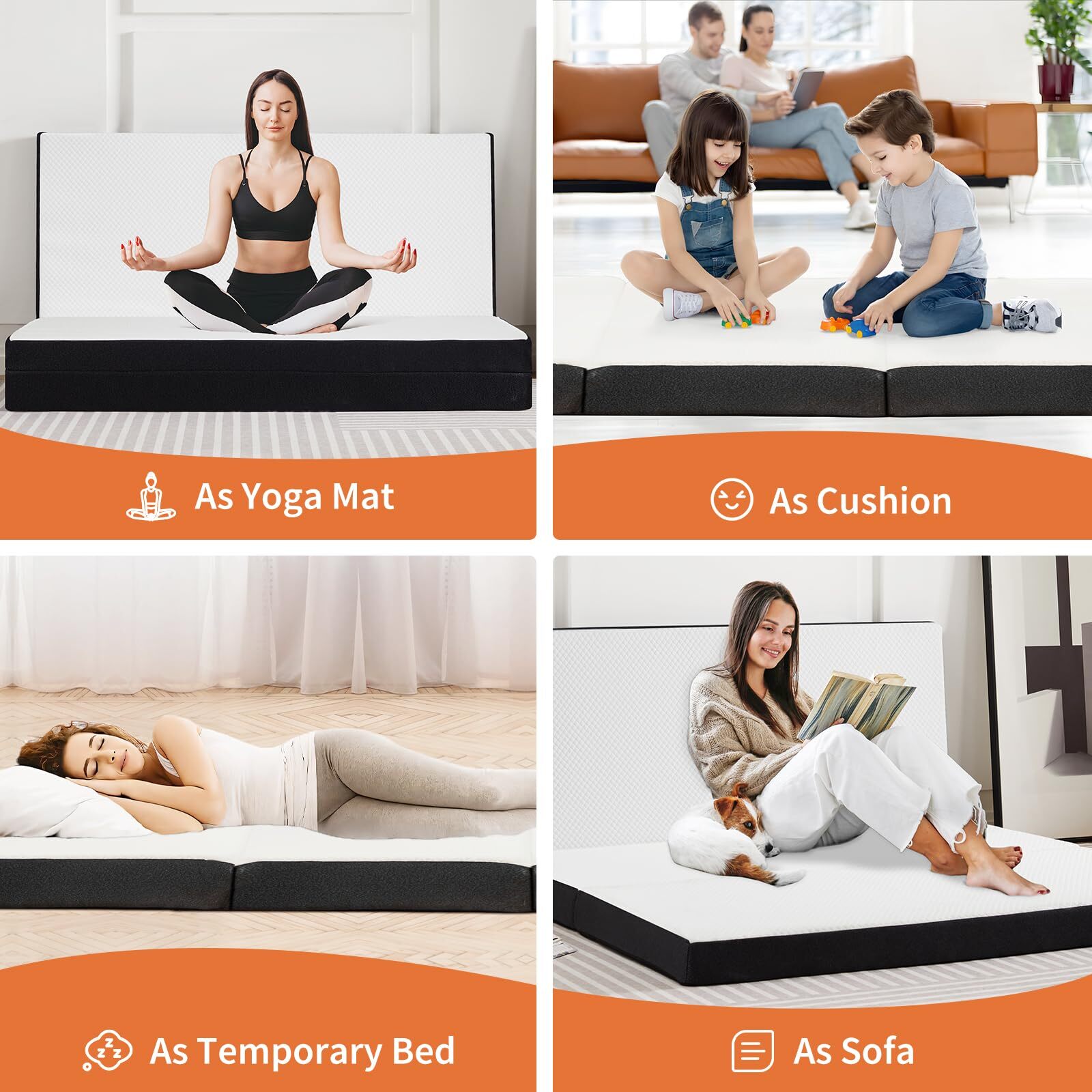 Folding Mattress Full Size 3-Inch Tri-Fold Mattress with Memory Foam for Camping