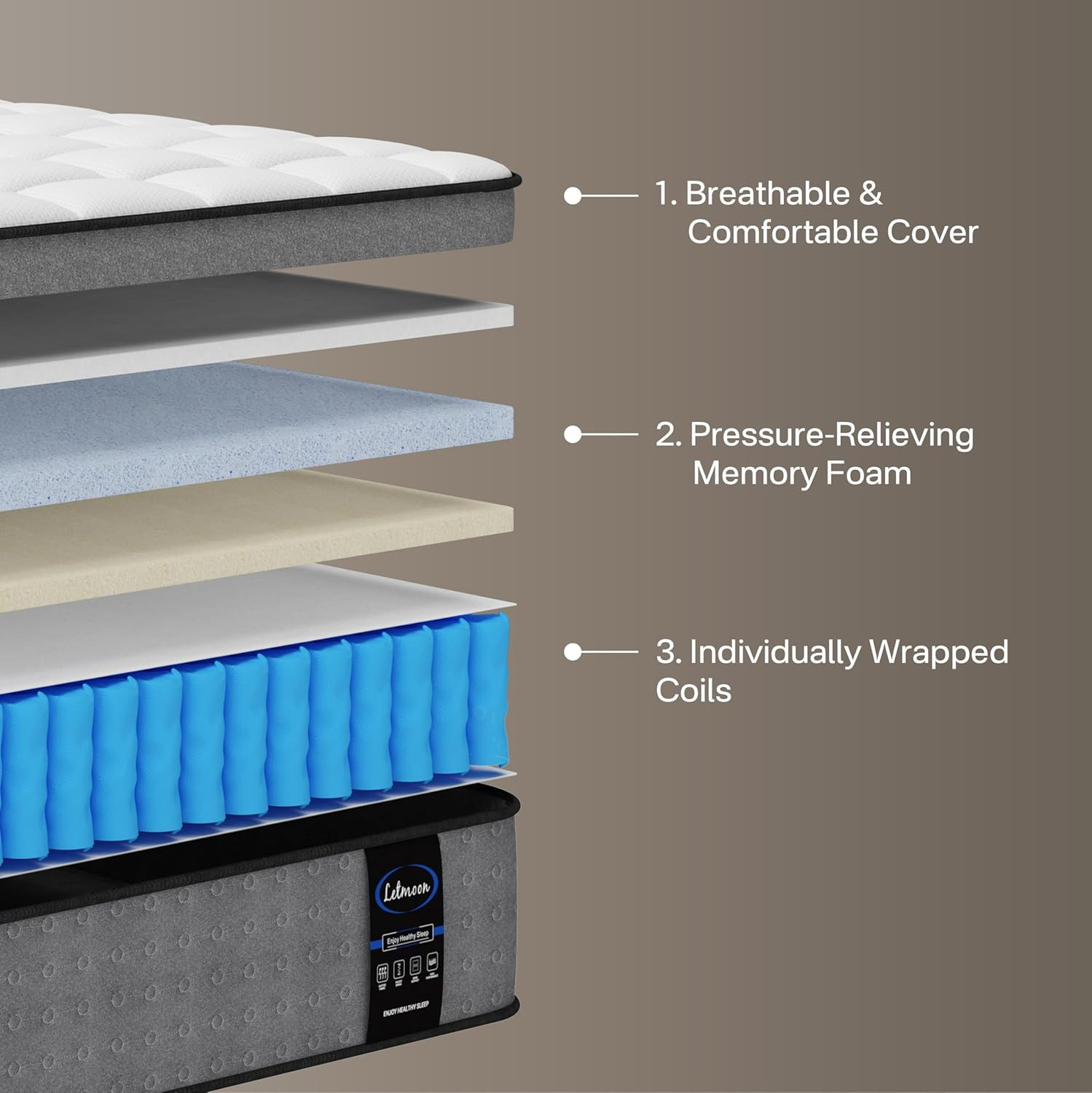 LETMOON King Mattress 12 Inch, Luxury Hybrid King Size Mattress in a Box with Co