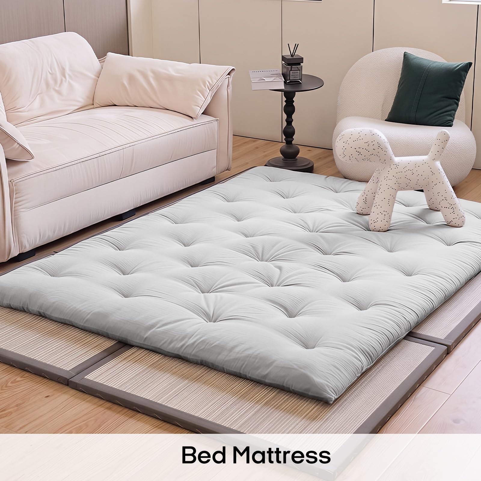 Japanese Floor Futon Mattress Full Size 75″x 54″, 100% Cotton Cover 2.5″ Thic…
