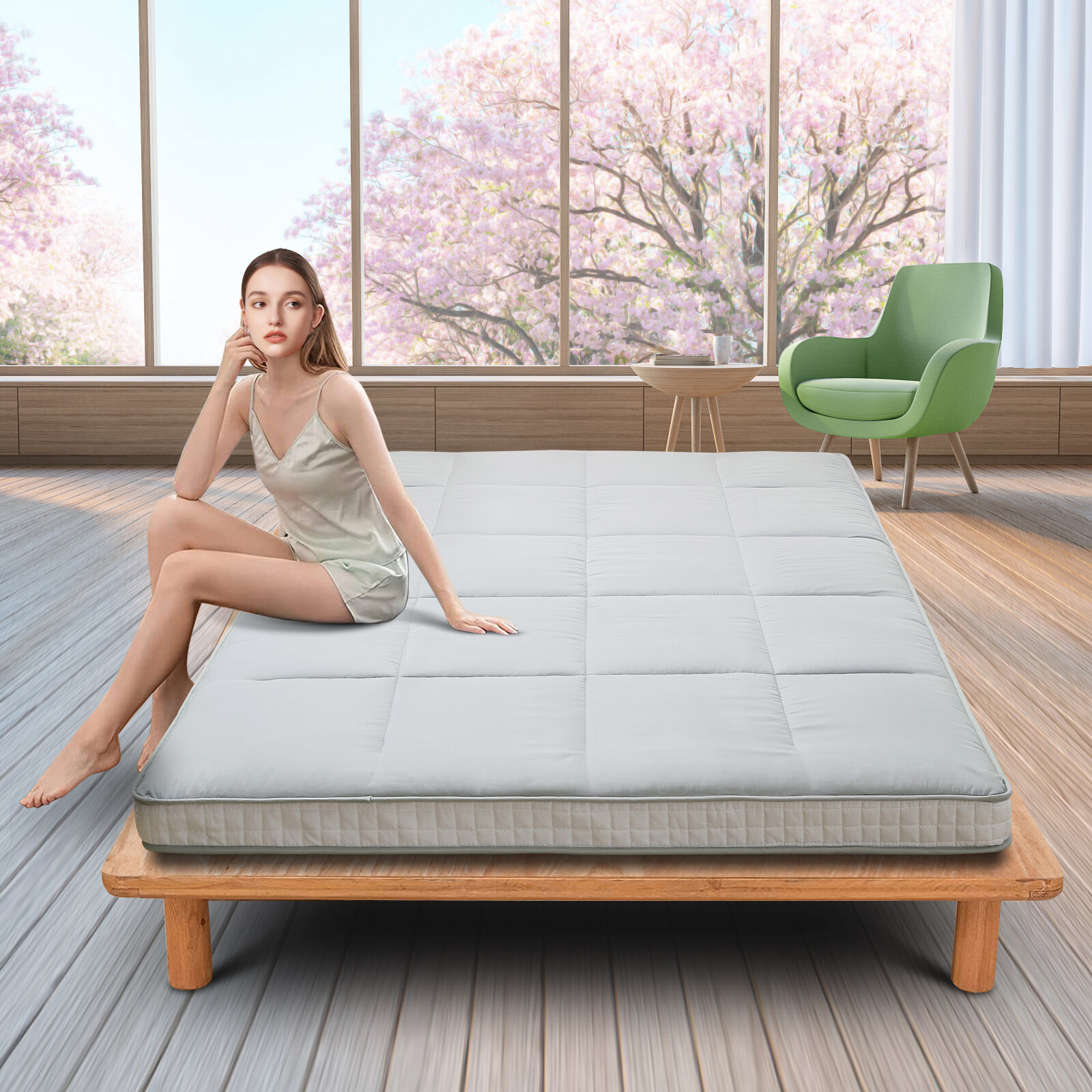 SUNYRISY Japanese Traditional Tatami Mattress Mat Foldable Floor Straw Mat Yoga