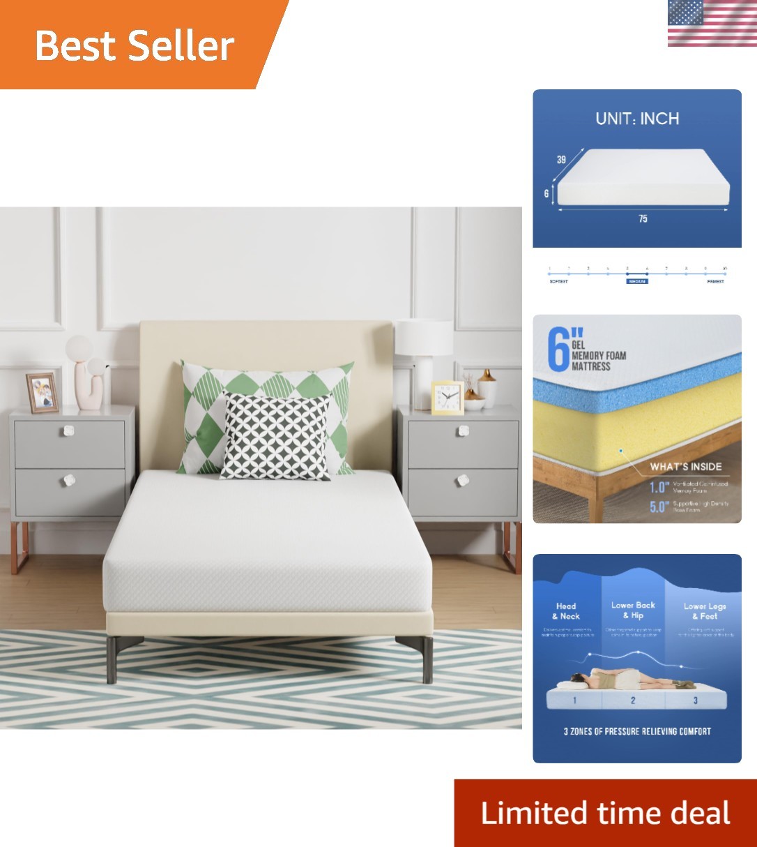 CertiPUR-US Certified 6 Inch Twin Mattress – Gel Memory Foam & Pressure Relief