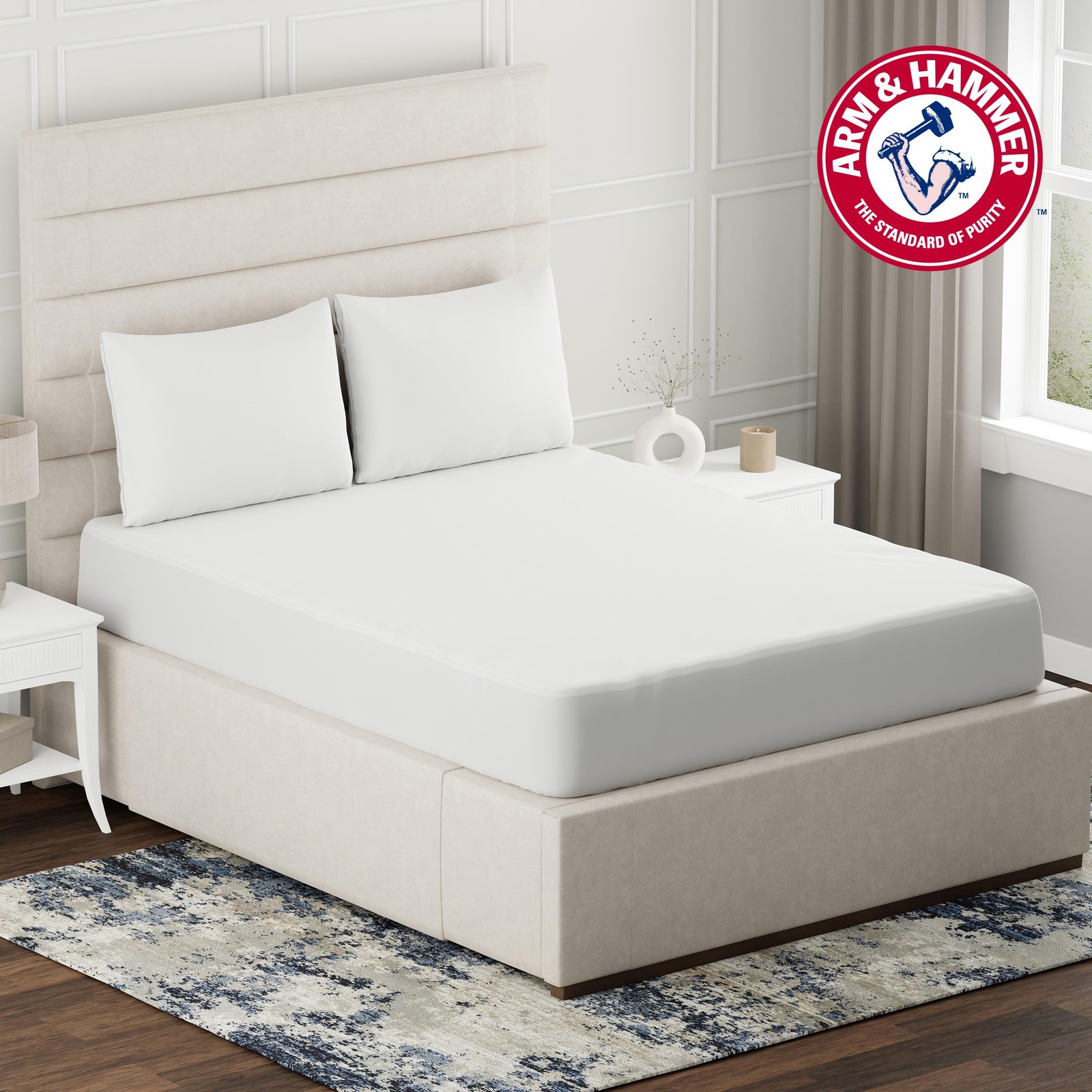 Arm & Hammer Cooling Comfort Fitted Mattress Protector, Twin Twin, White