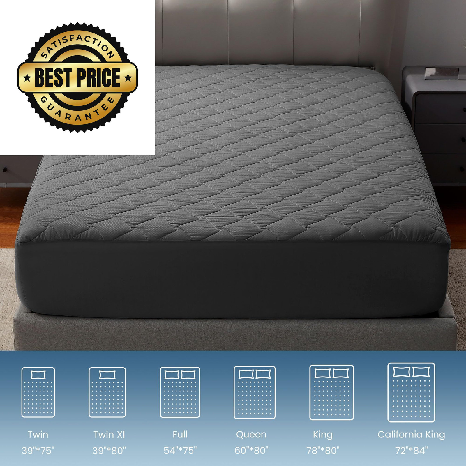 SLEEP ZONE Waterproof Mattress Protector Pad King Machine King, Gray