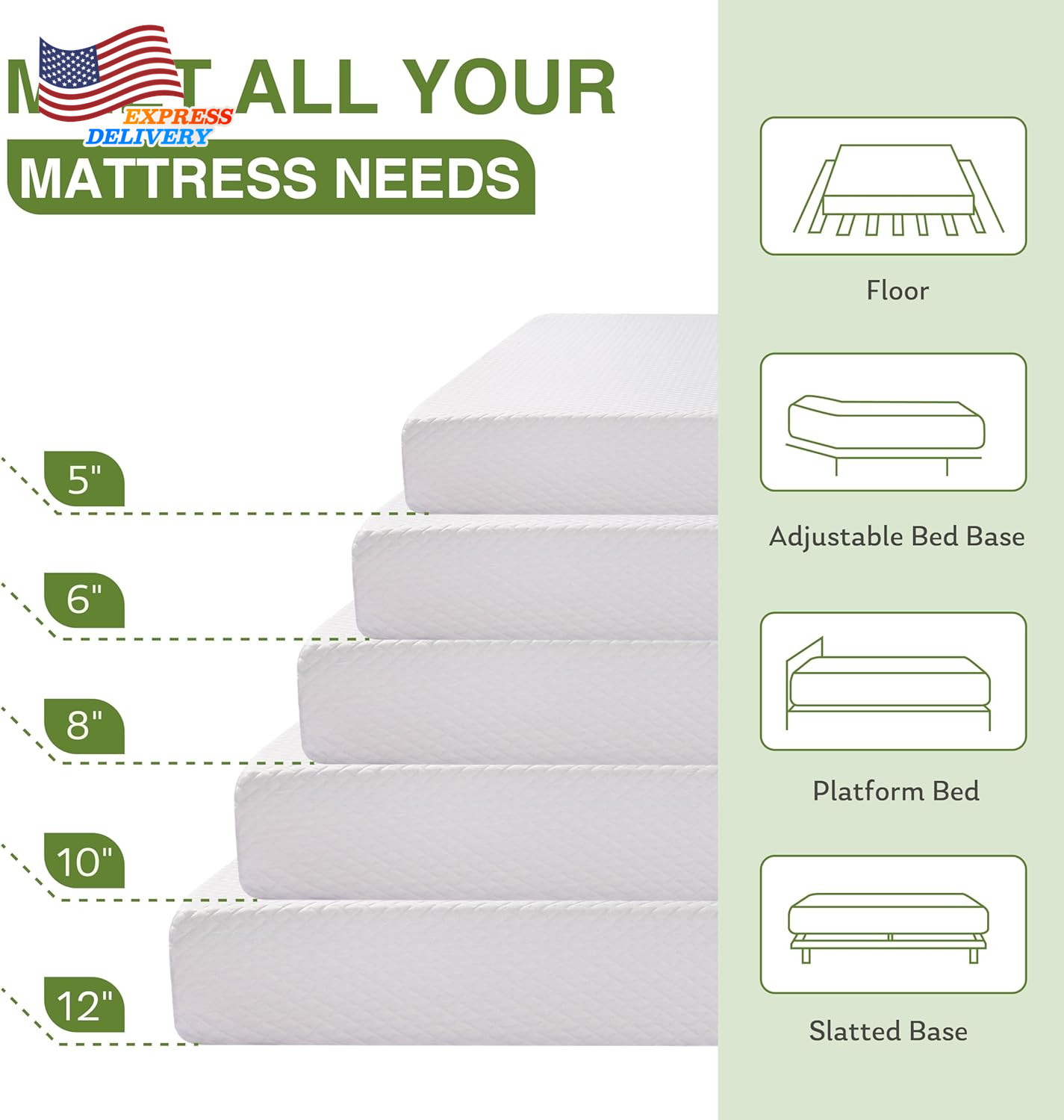 Full Size 8″ Bed Mattress with Cooling Green Tea Gel Pressure Relief