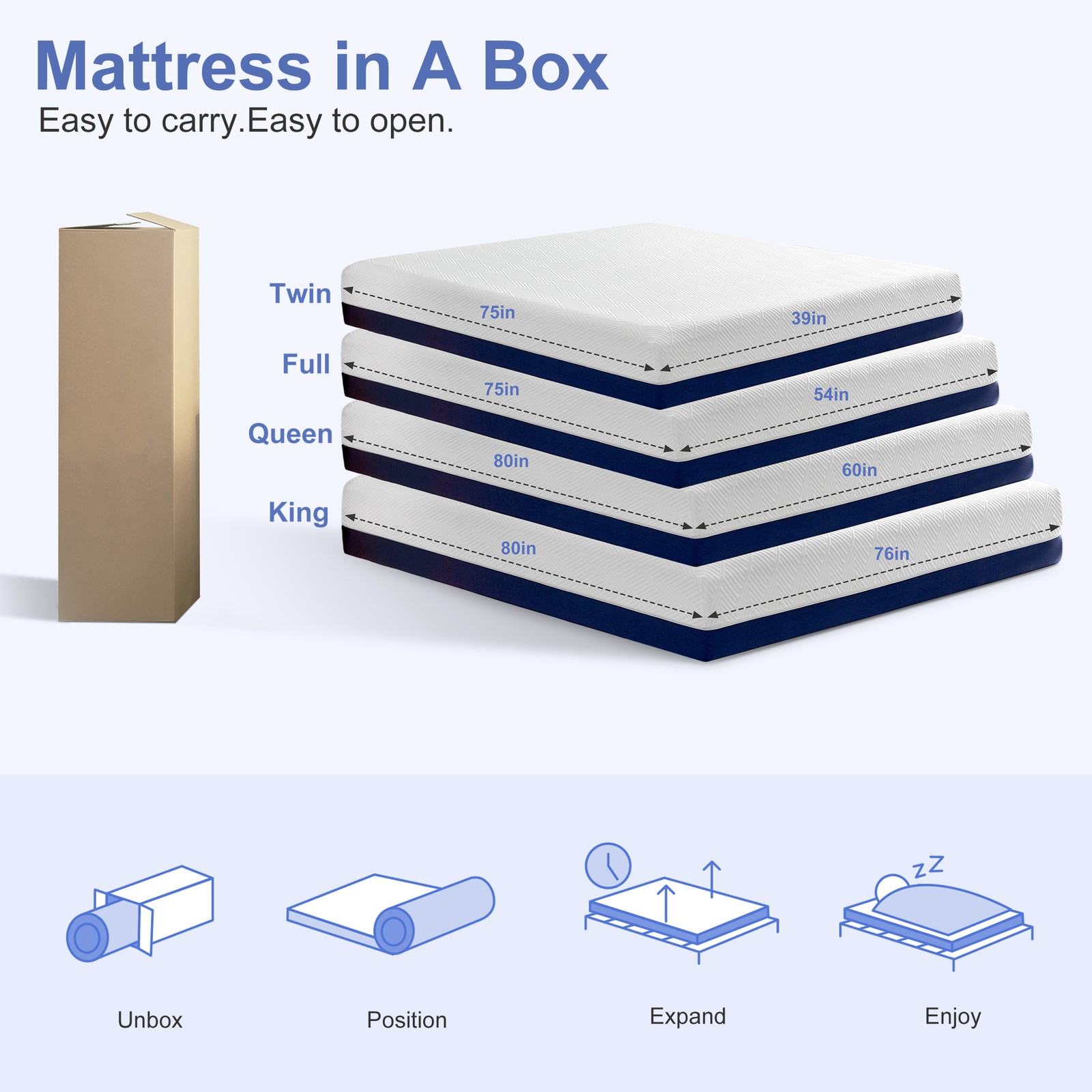 12/14 Inch Twin Full Queen Size Memory Foam Breathable for Sleep Mattress In Box