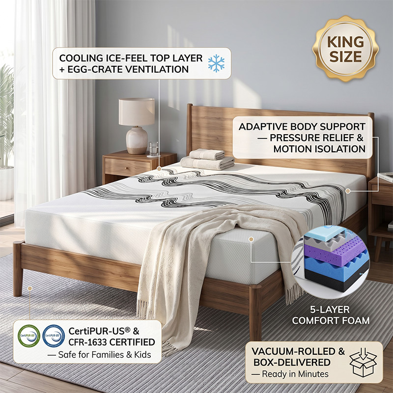King Size Memory Foam Mattress Cooling Gel Top Motion Isolation for Partners
