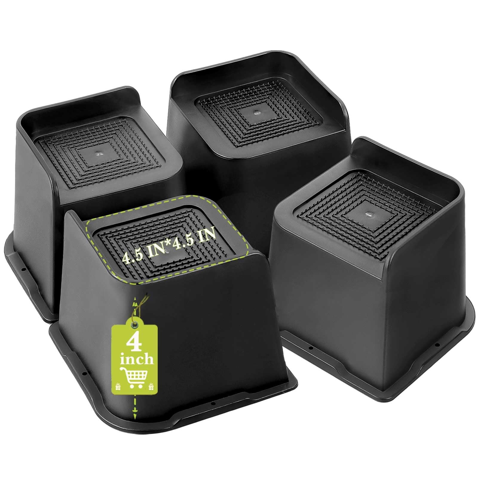 Bed Risers 2 inch, 3 4 6 8 4 Inch, Black 4 Pack