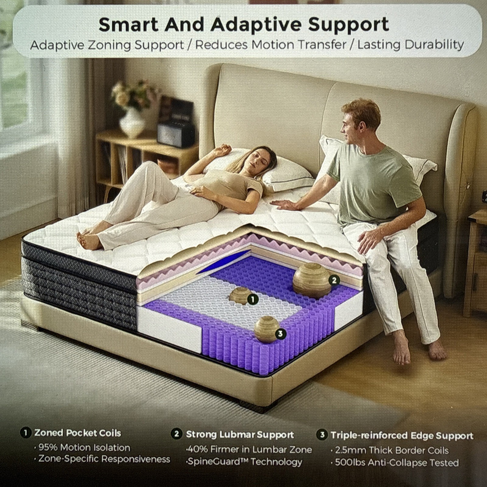 10 Inch Twin Mattress in a Box: Memory Foam & Pocket Spring, Cooling Comfort