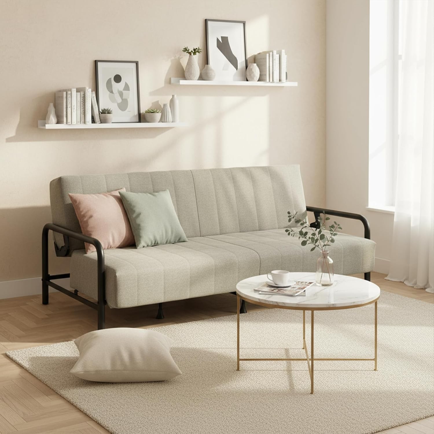 Modern Grey Futon Sofa Bed with Arm, 78.74″ 3-Posit