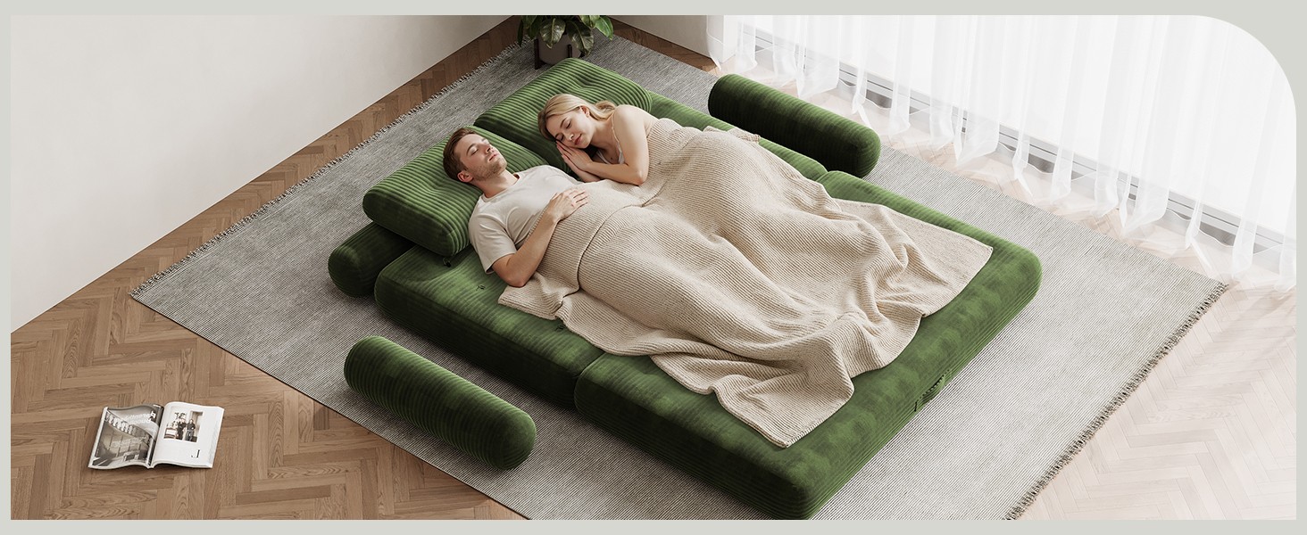 59″ Convertible Sofa Bed, Folding Loveseat Sleeper Chair with Pillows