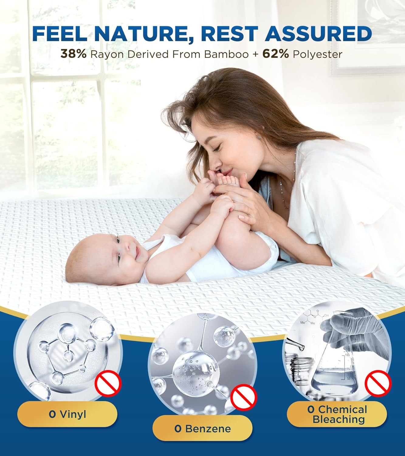 100% Waterproof Queen Mattress Protector Breathable Cooling 3D Queen, White