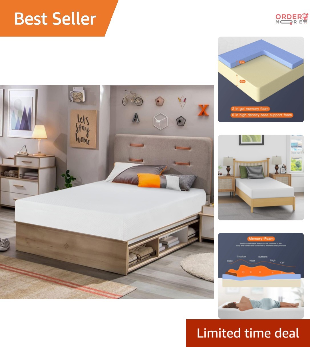 8 Inch Twin Mattress Medium Firm Gel Ventilated Foam Bed in a Box CertiPUR-US