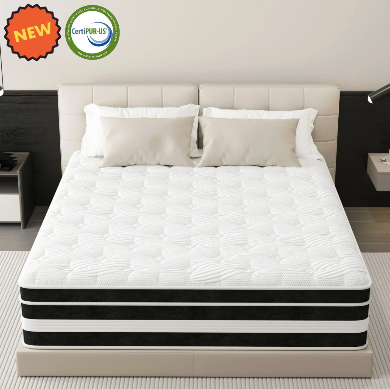 Colchon Full Hibrido Gel 14” Espuma Memory Foam Mattress Medium Firm