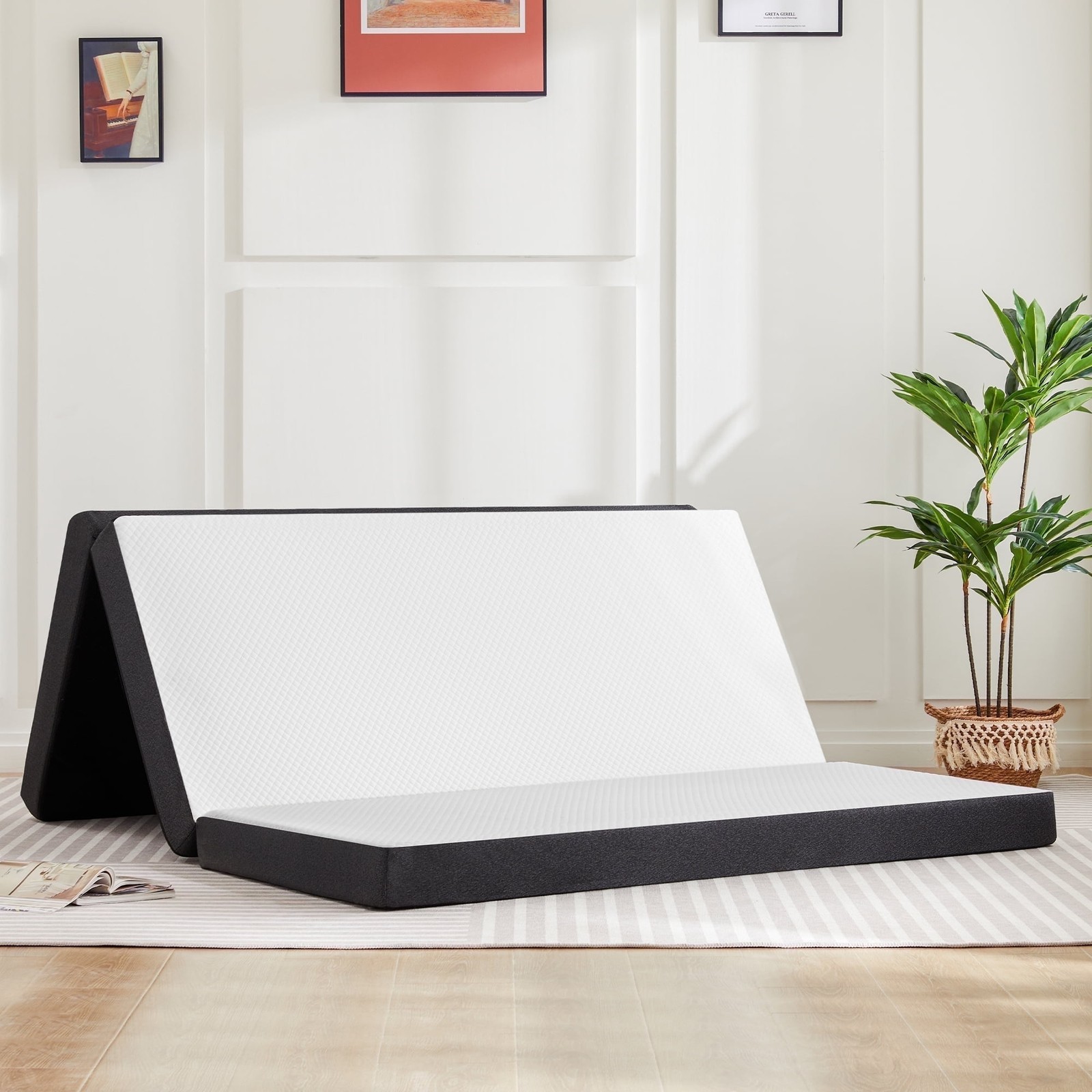 4″ Queen Tri-Fold Foldable Memory Foam Mattress Portable Floor Bed CertiPUR-US