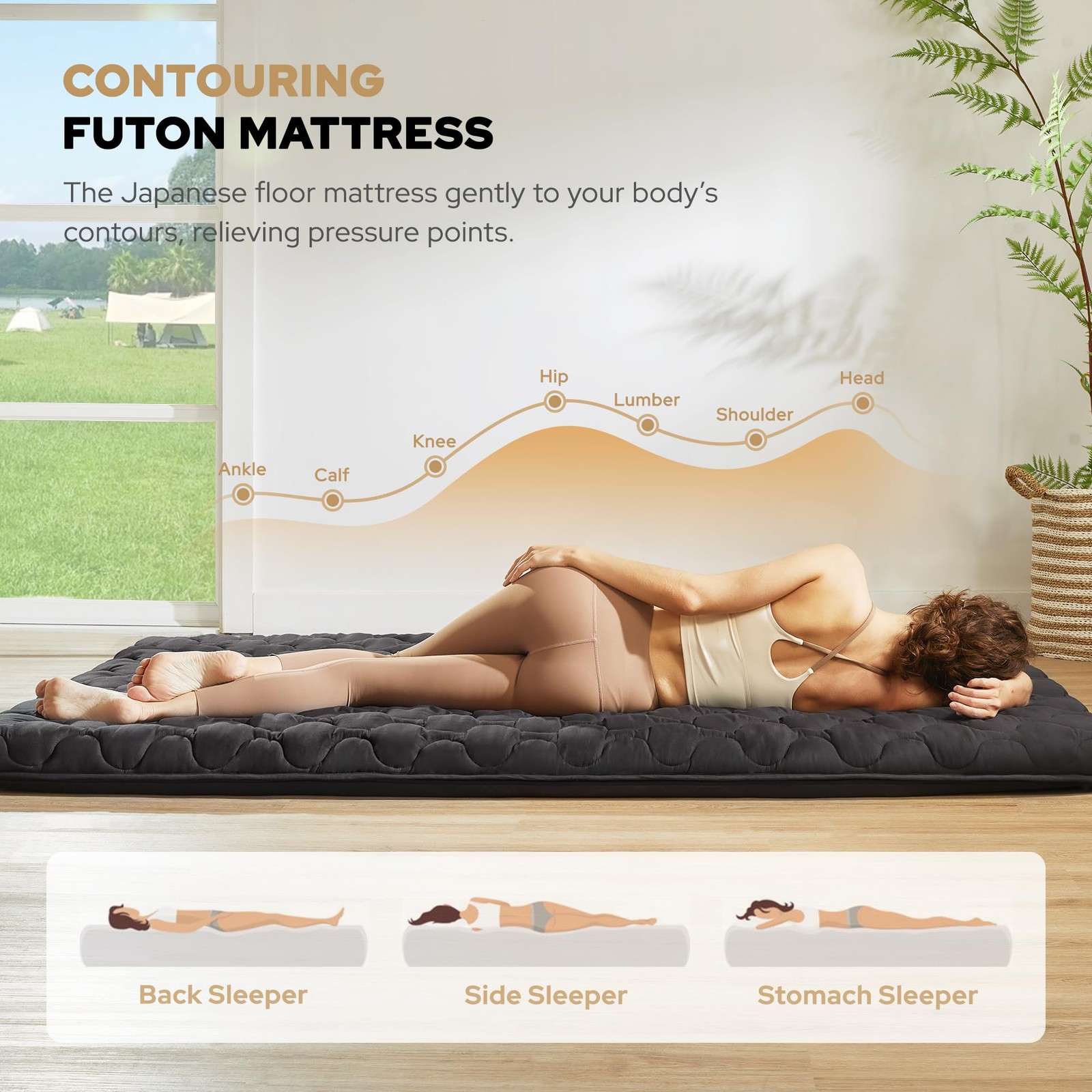 Japanese Floor Mattress, Futon Mattress Queen Size 3″ Thick Portable Sleeping…