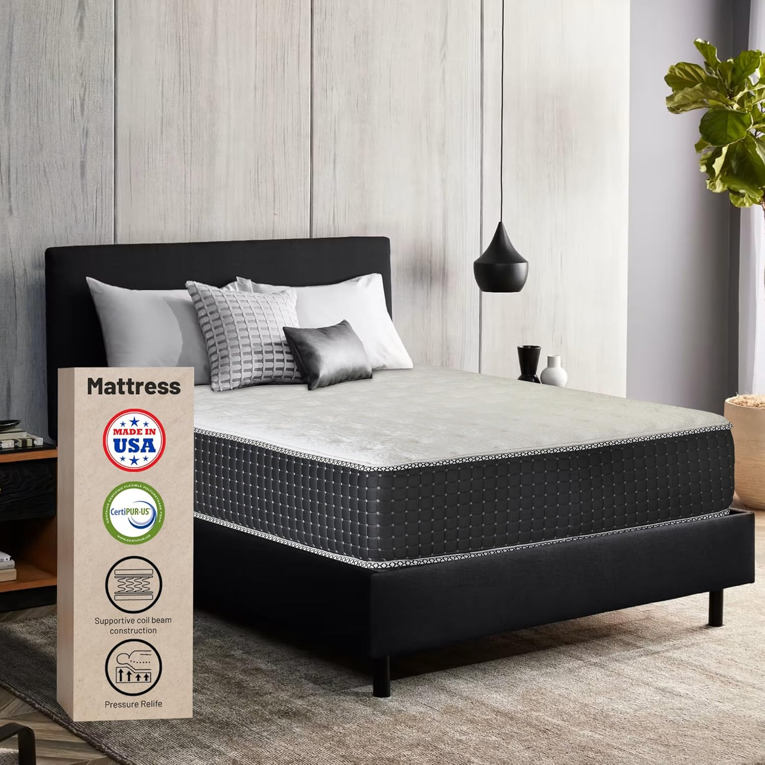14″ Luxury Hybrid Mattress, Medium Firm, Pocket Coil, King Size, Black