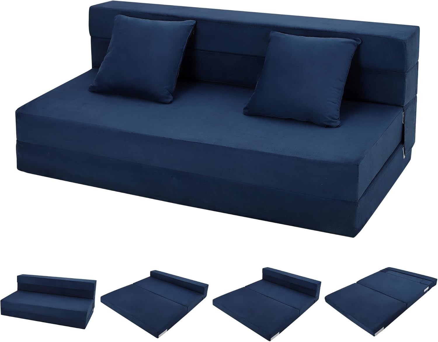 Queen Size Folding Sofa Bed Convertible Floor Futon Bed Mattresses w/ 2 Pillow💥