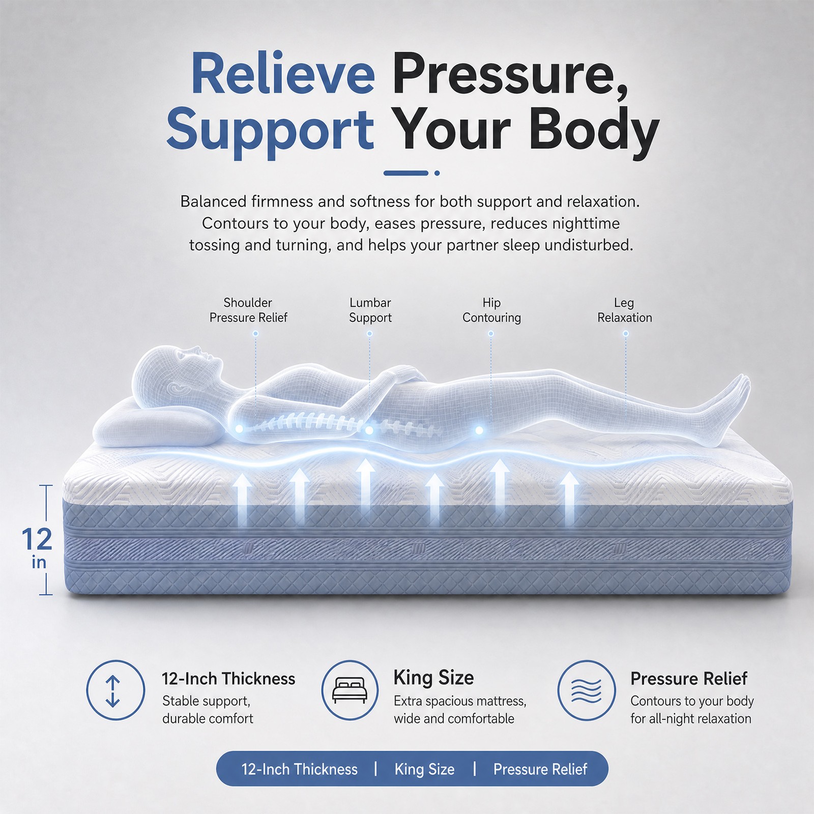 King Size Memory Foam Mattress CertiPUR-US & CFR-1633 Certified Safe Foam Bed