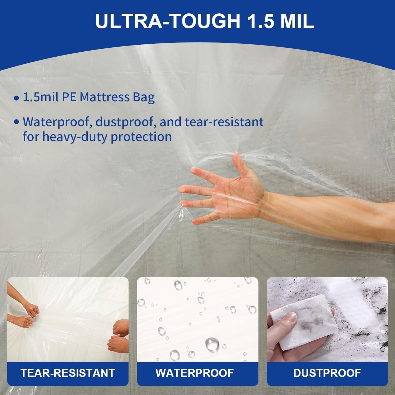Clear Mattress Bag for King/Queen Size Storage and Disposal 1.5mil Thick