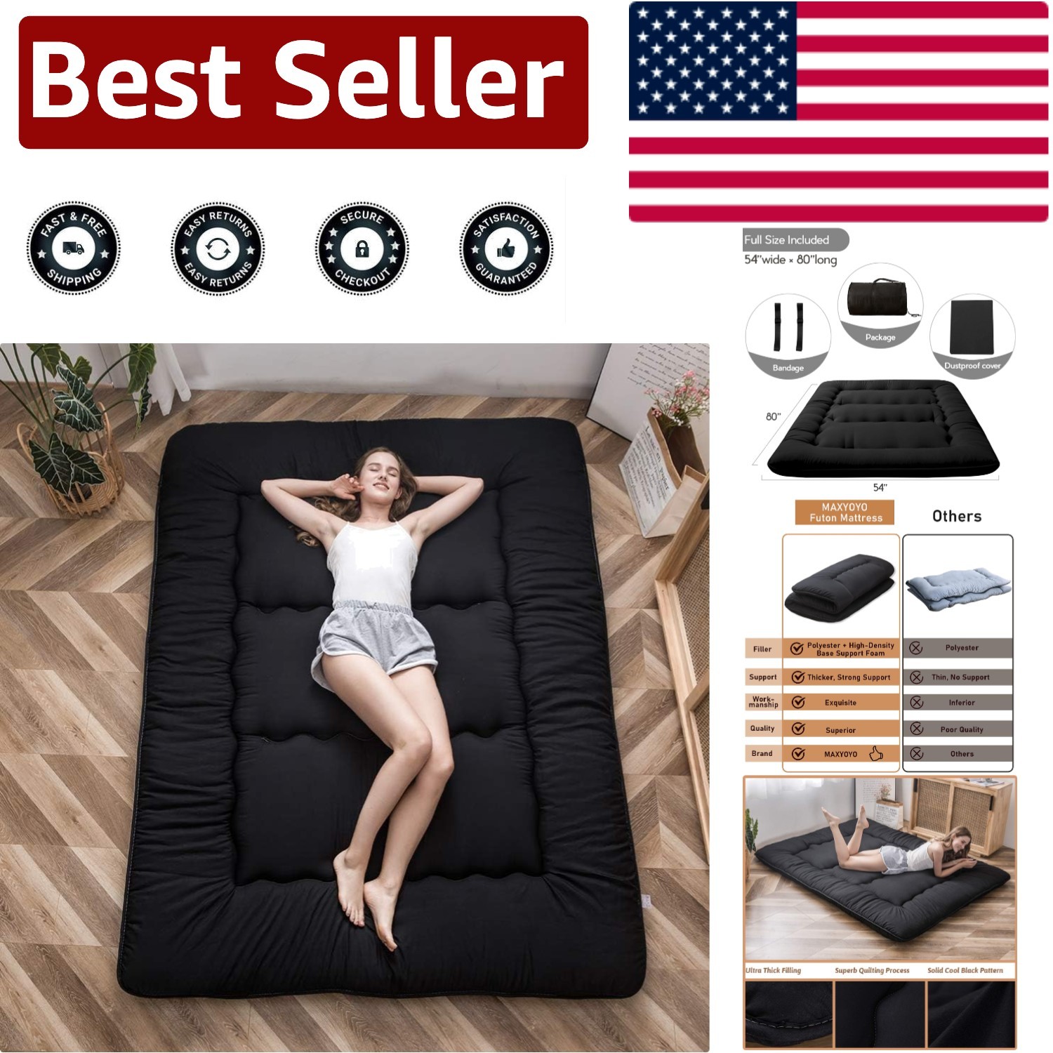 4-Inch Thick Foldable Futon Mattress for Versatile Use – Dorm & Family