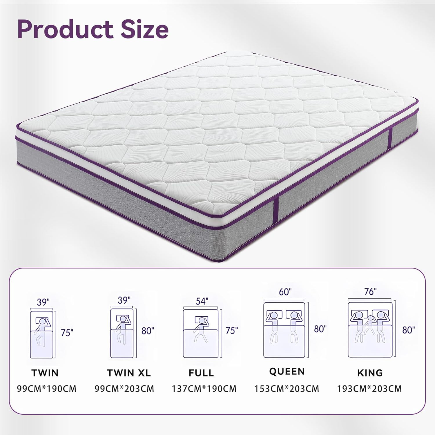 Queen Mattress, 12 Inch Hybrid Mattress with Gel Memory Foam and Pocket Spring,