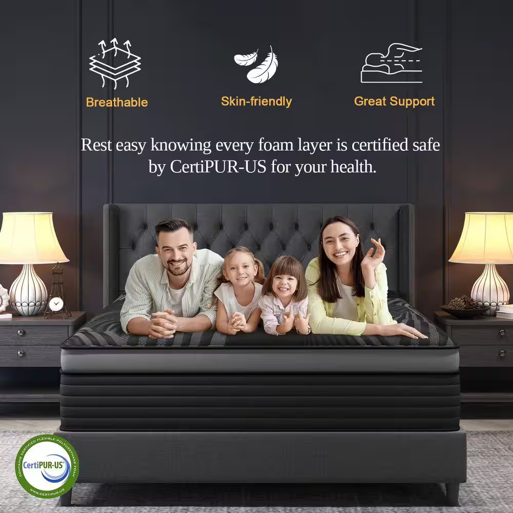 Queen Size Medium Firm 12 In. Memory Foam Hybrid Mattress with Euro Top, Motion