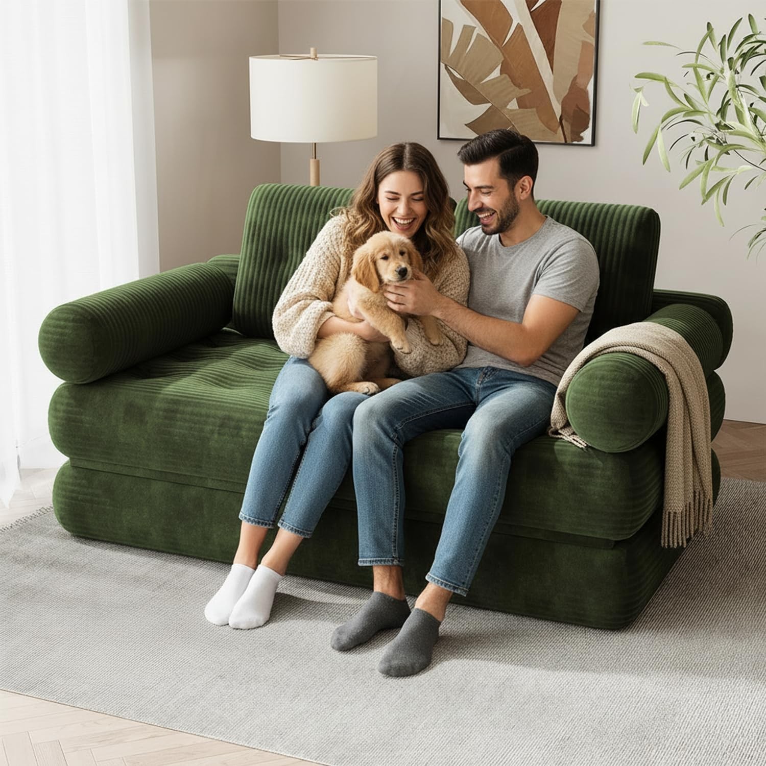 59″ Convertible Sofa Bed, Folding Loveseat Sleeper Chair with Pillows