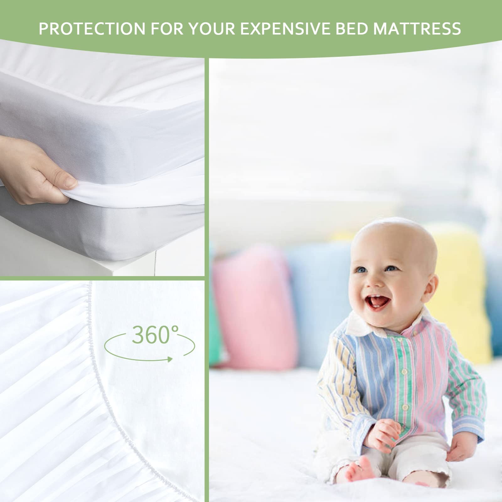 Waterproof Mattress Protector Twin Size, Skin Friendly and Twin, White