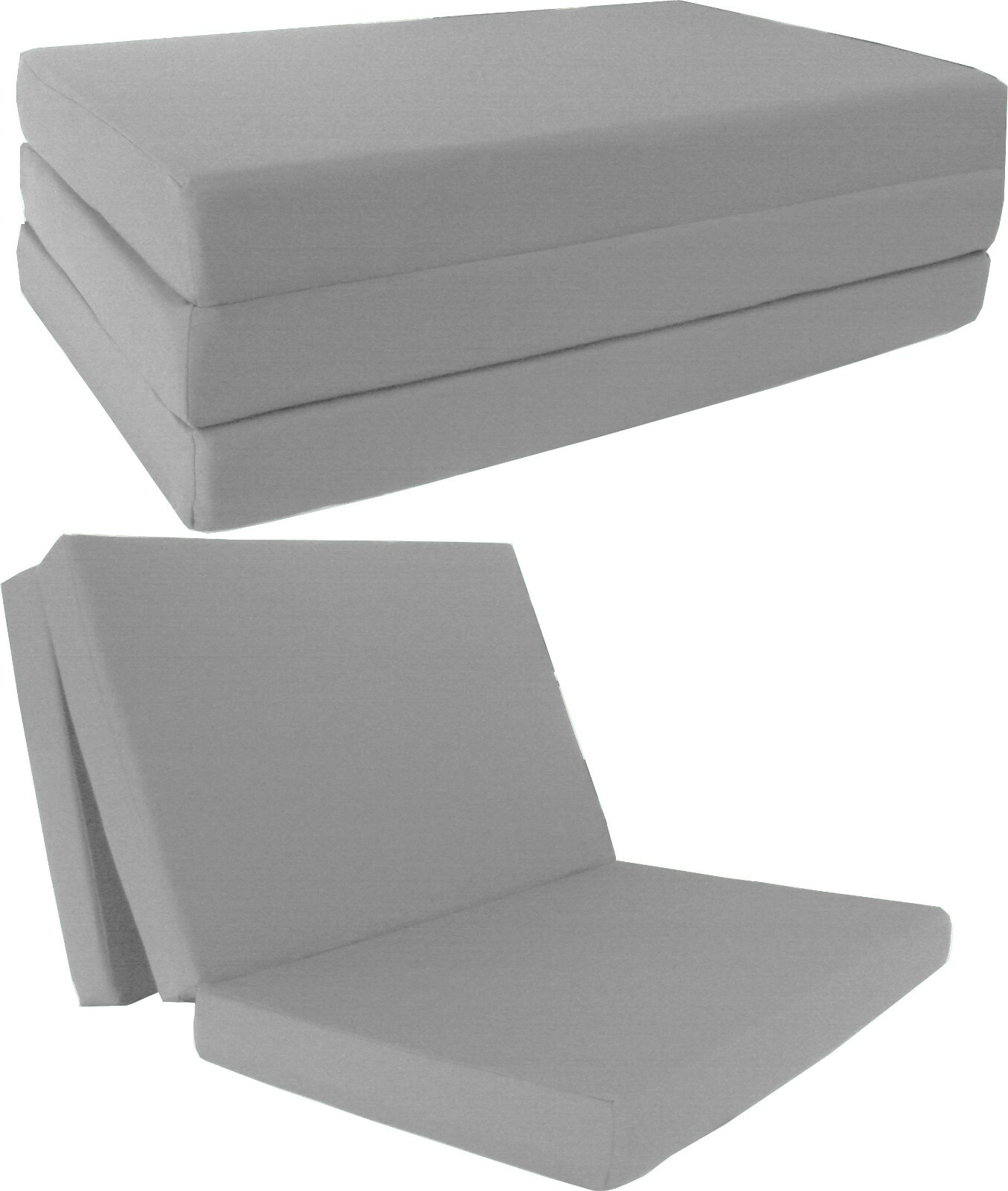 Twin Shikibuton Trifold Foam Beds, Foldable Mats, Cushion Seats 4x39x75 Gray