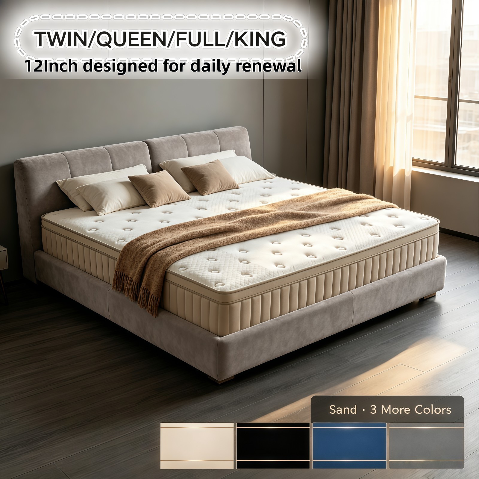 12»14» Twin Full Queen King Mattress Hybrid Spring Gel Memory Foam Bed In Box