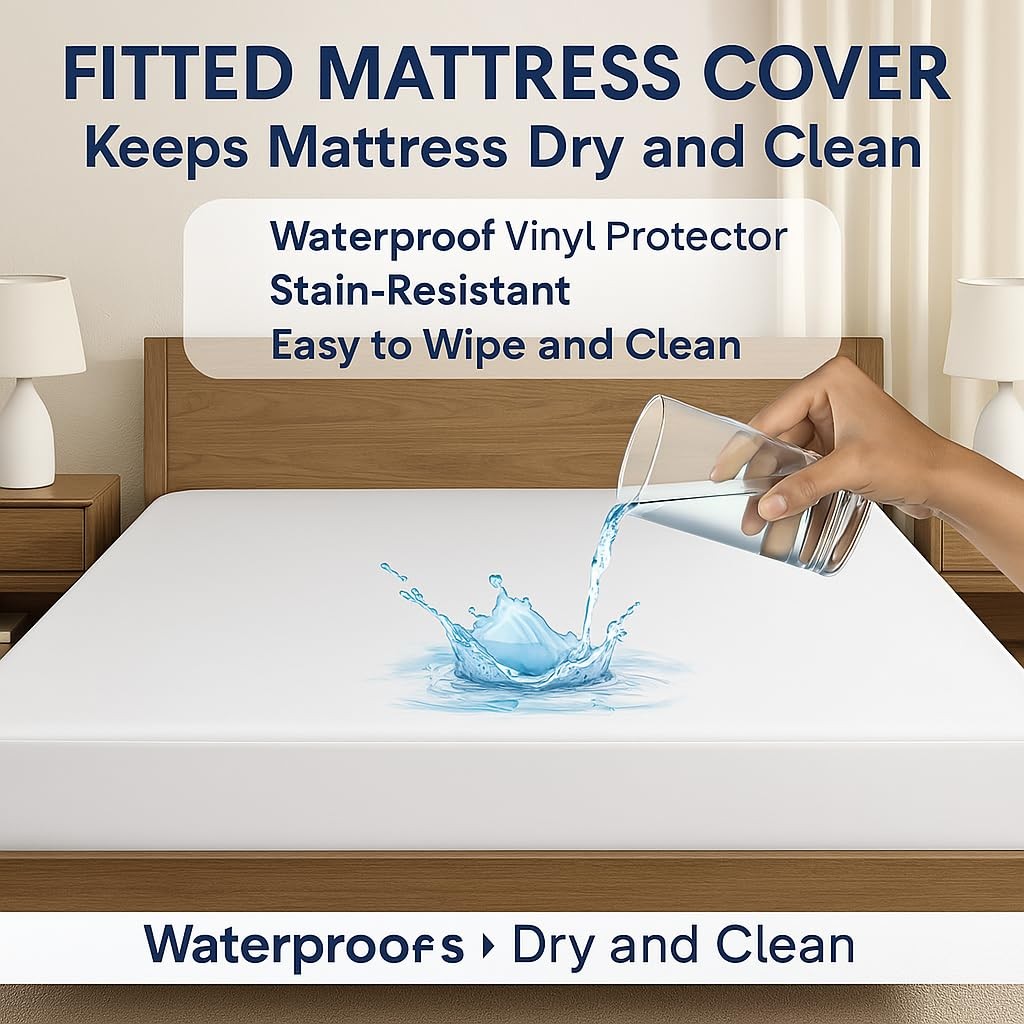 Vinyl Plastic Mattress Protector Fitted Twin 76″ x 39″ x 11.5″ Deep, White