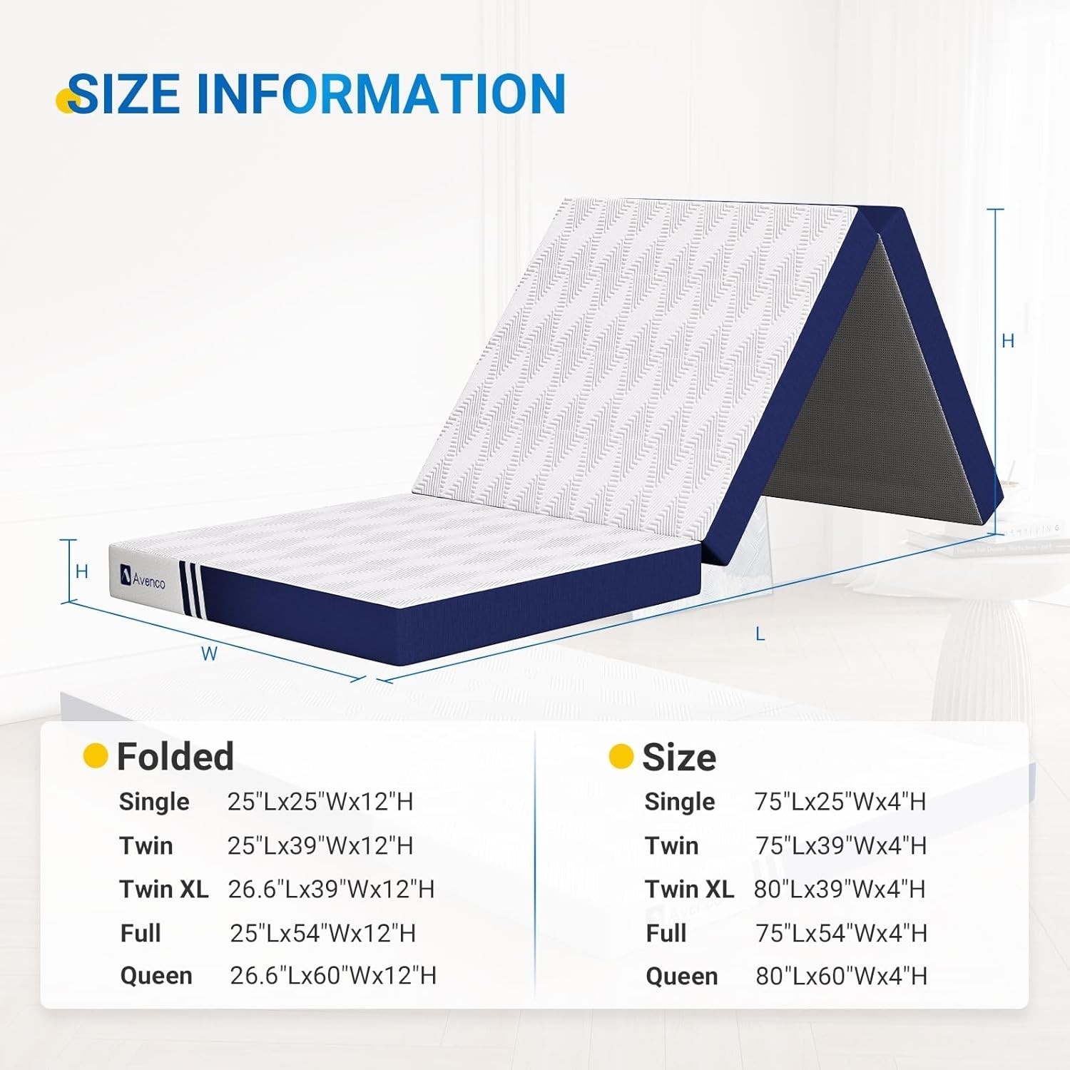 Foldable Mattress Single Folding Mattress 4 Inch Memory Foam Trifold Mattress