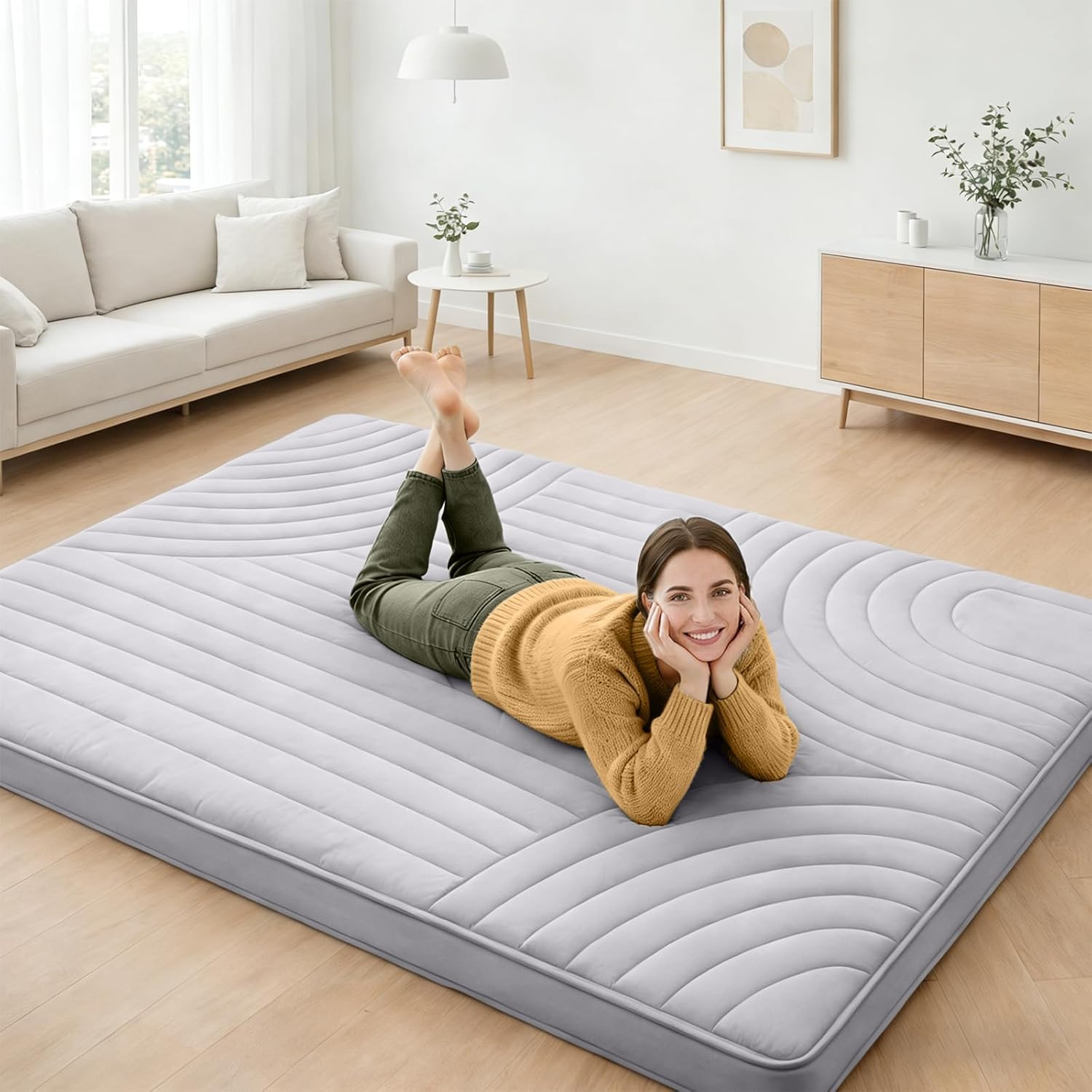 Thick Japanese Floor Futon Mattress, Portable & Washable for Adults & Kids