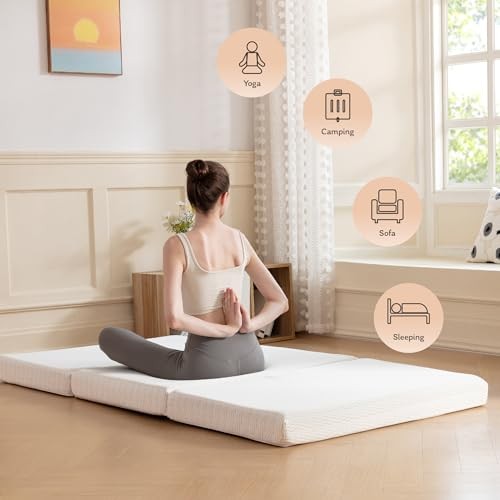 Folding Mattress Topper, 4 inch Single Tri-fold Memory Single 75″×25″ 4 Inch