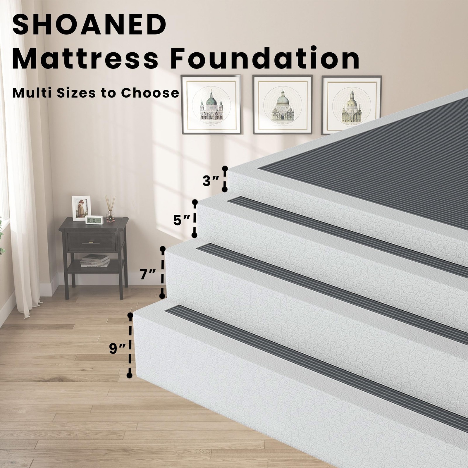 SHOANED Queen Size Box Springs – 3 Inch Low Profile Mattress Queen, 3