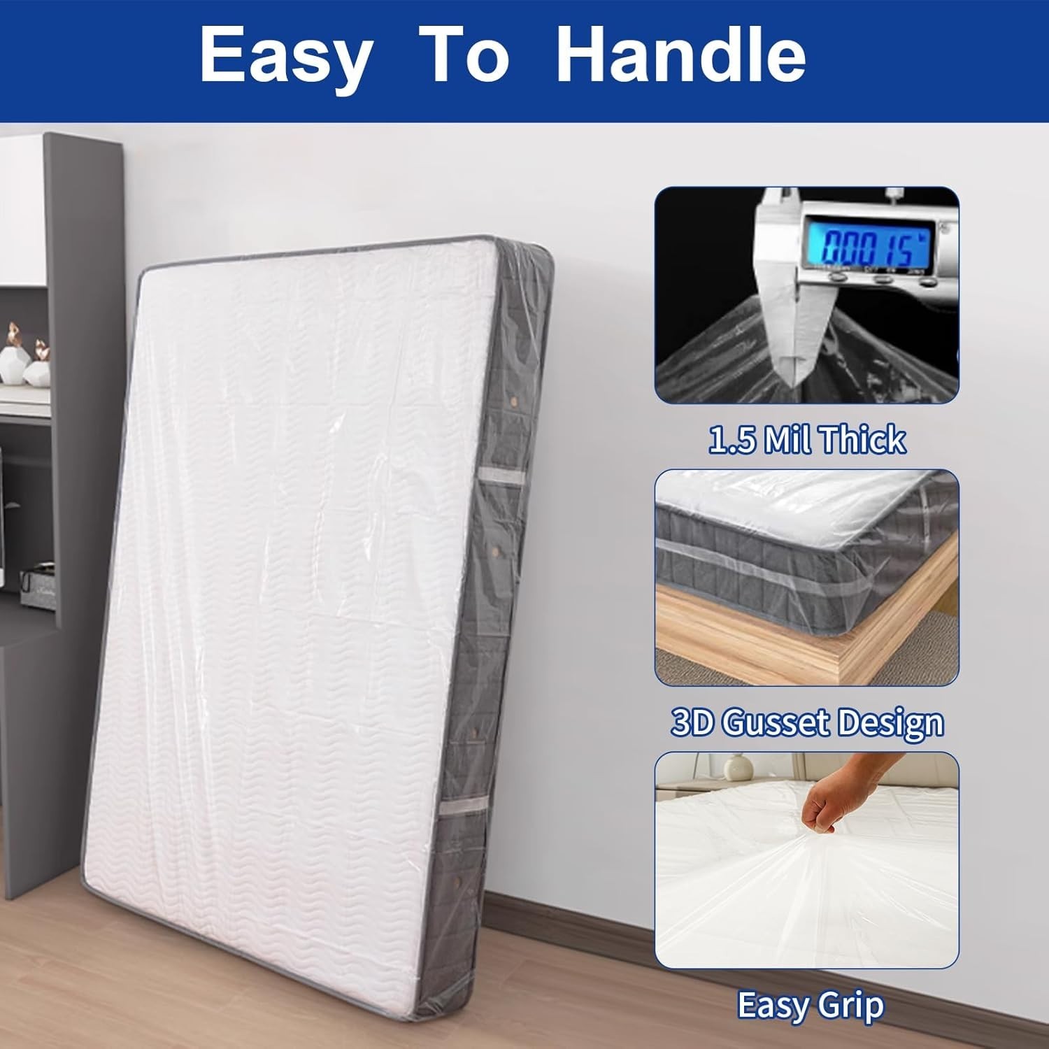 Clear Mattress Bag for King/Queen Size Storage and Disposal 1.5mil Thick