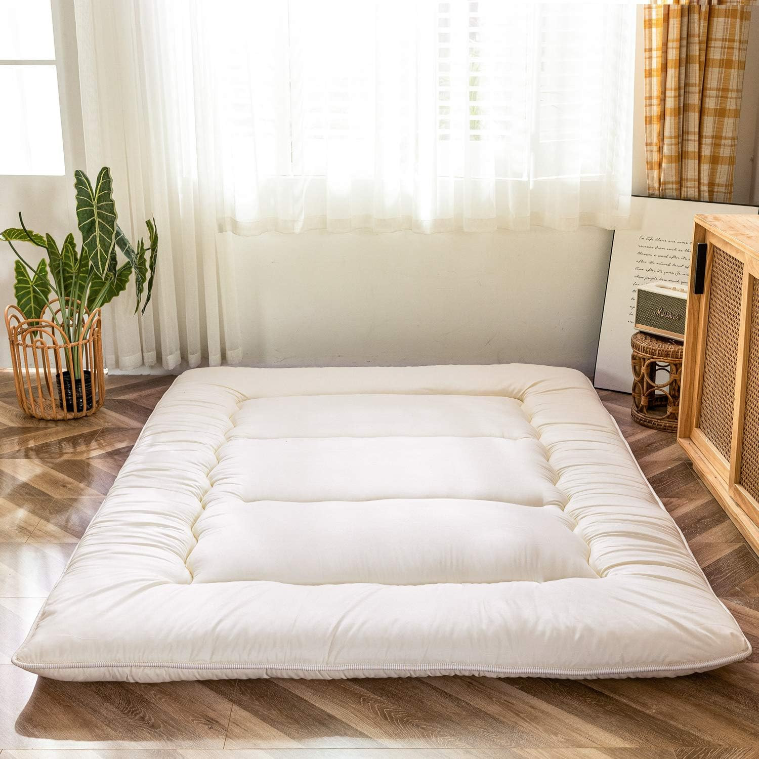 Japanese Floor Futon Queen Size, Thicken Tatami Mat Sleeping Pad Foldable Roll u
