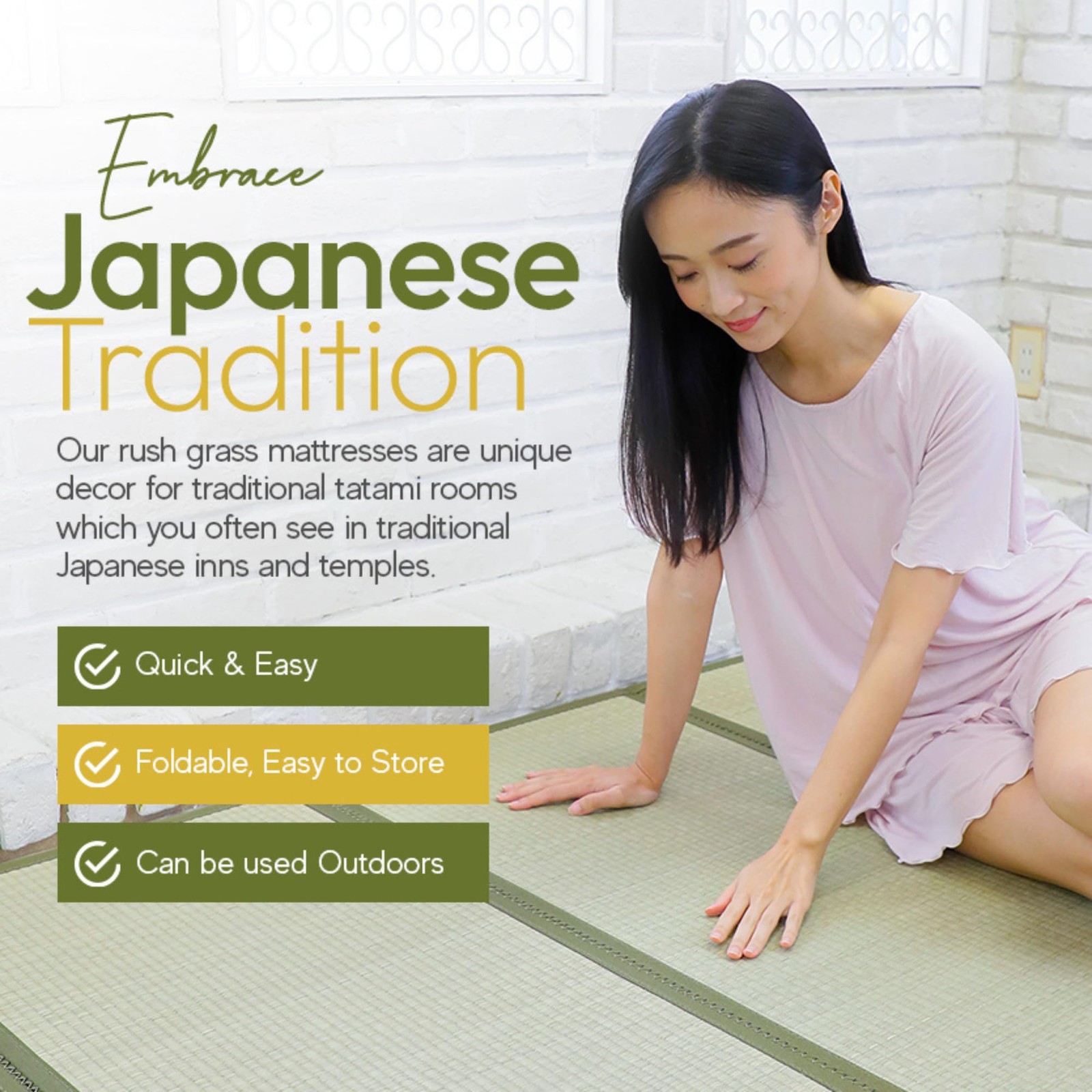 Japanese Traditional Tatami Mattress Igusa rush Grass Floor Mat Futon 39″x 78″